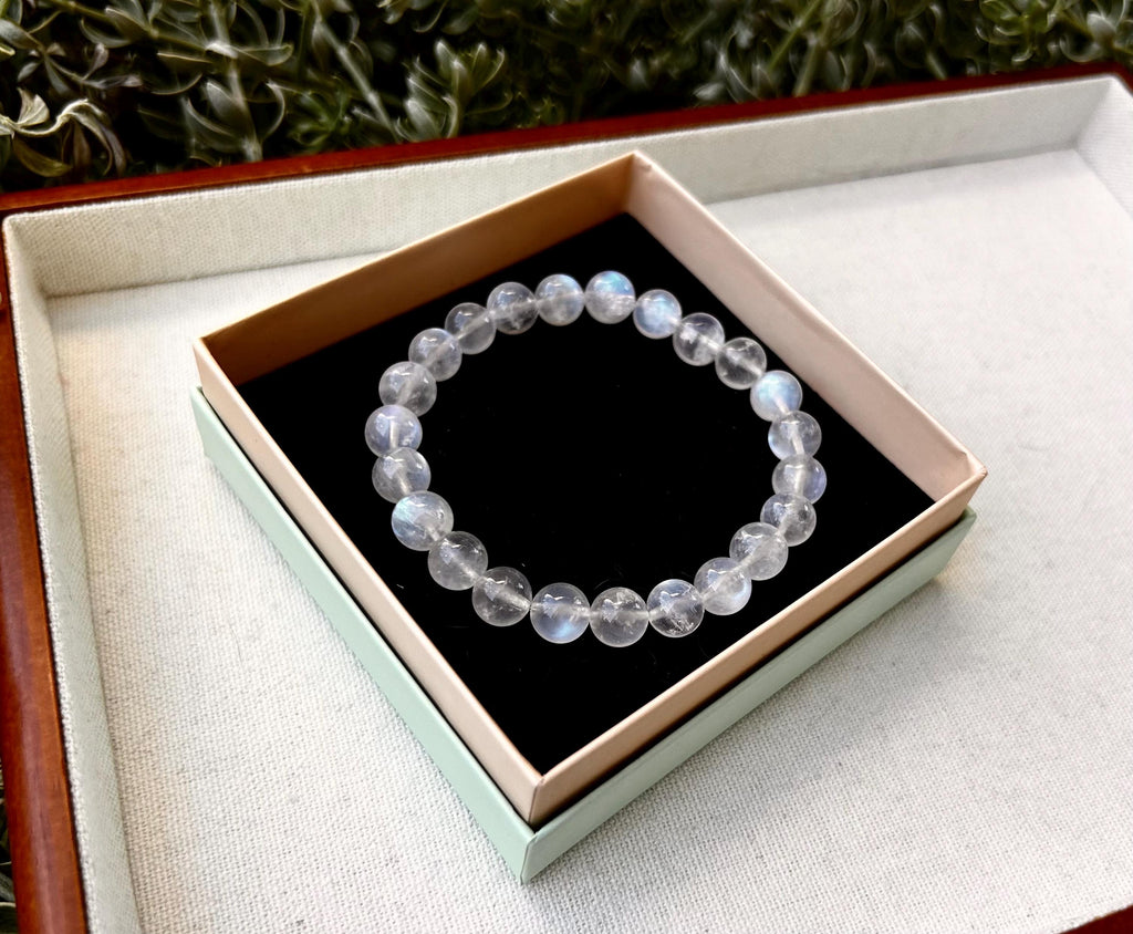 Natural Moonstone Crystal Bracelet: Calming Blue Light Gemstone (25-081)