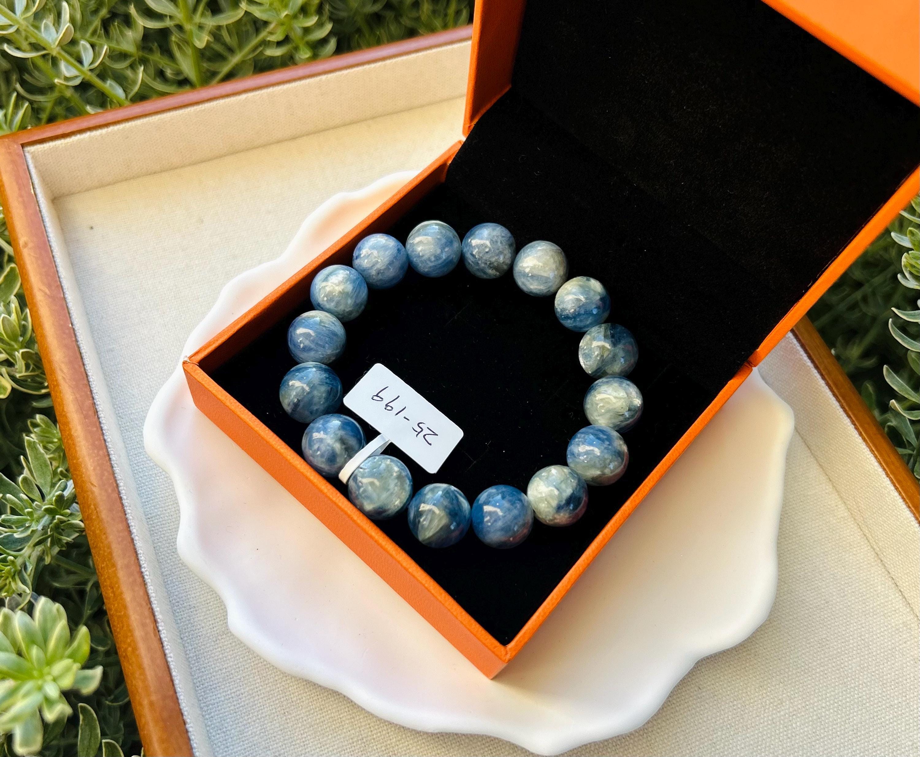 Chunky Blue Kyanite Bracelet: Genuine Green Kyanite Healing Stone, Fits up to 16.8cm  (25-199)
