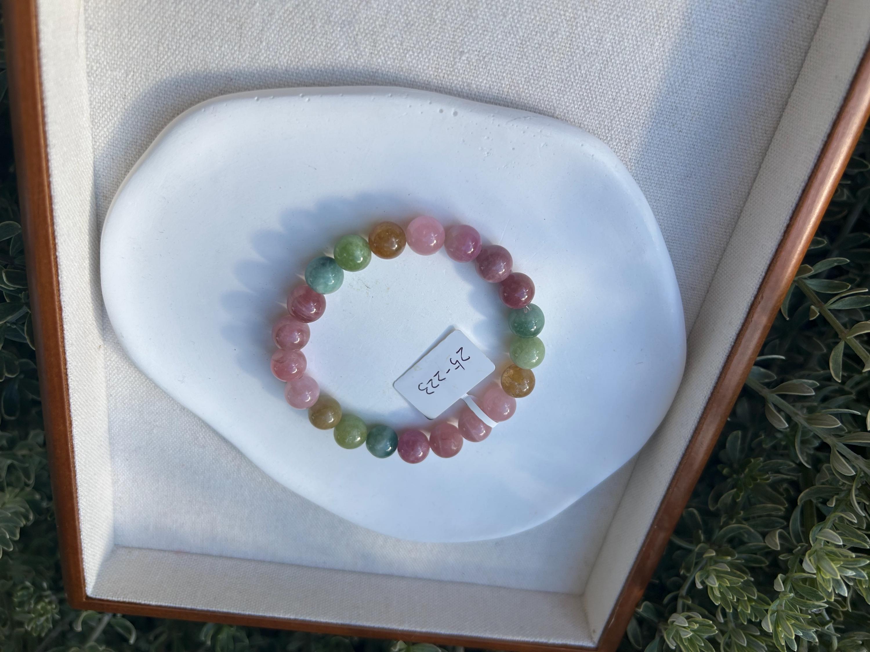 Premium select, Natural Rainbow Tourmaline 9mm+ beads Bracelet, Fits up to 16cm wrist. (GH-012)