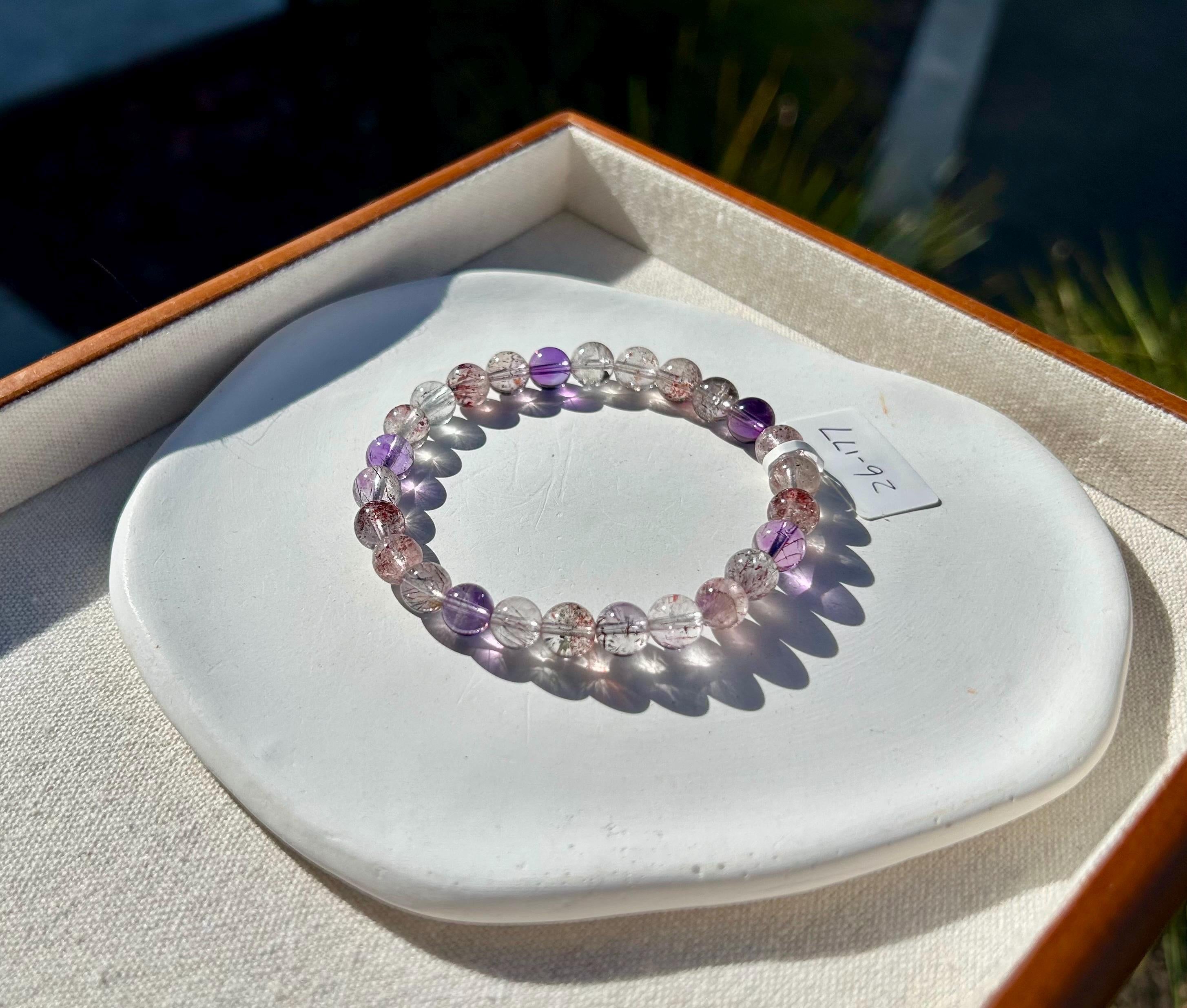 Super Seven Beads Bracelet: Rare Pattern Crystal Healing Jewelry, fits up to 17cm wrist (26-177)