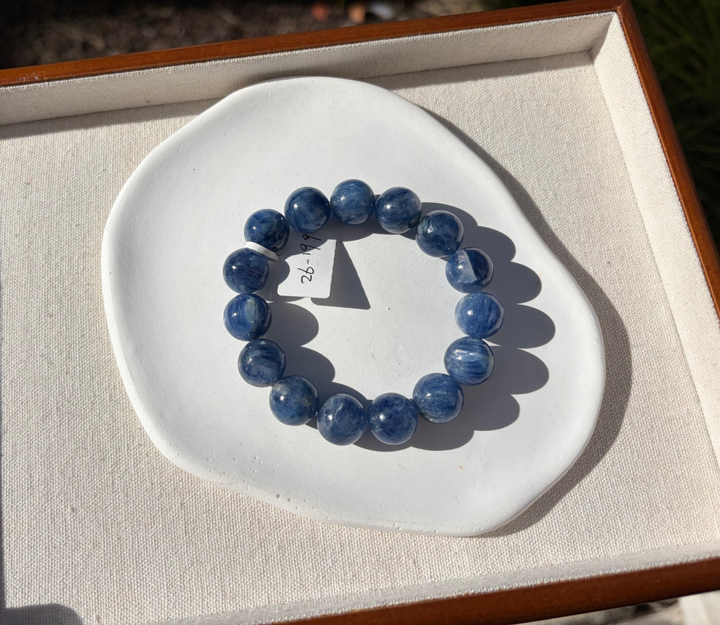 Chunky Blue Kyanite Bracelet: Genuine Green Kyanite Healing Stone, 13mm, fits up to 16.2cm  (26-199)