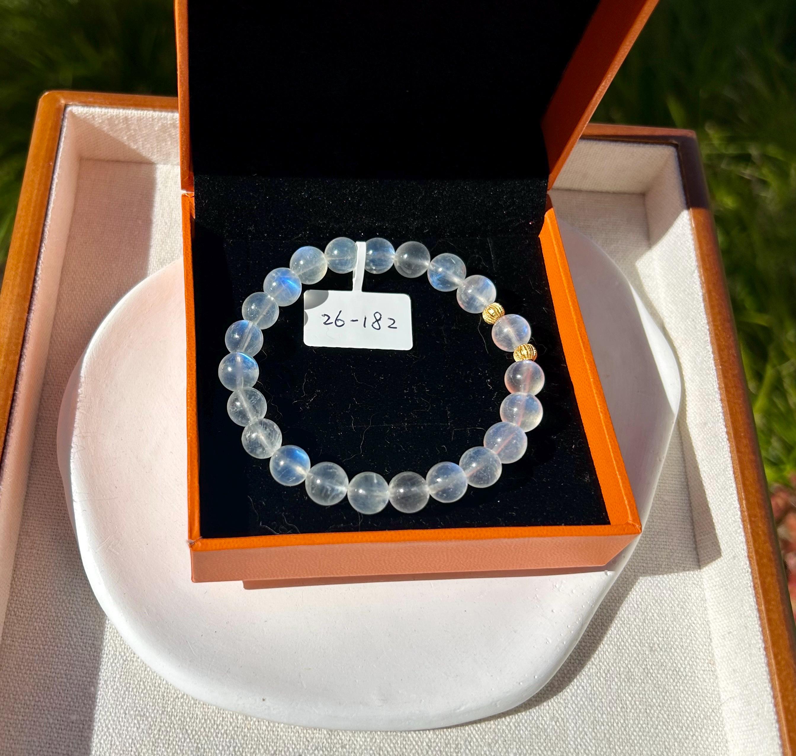 Flashy quality Natural Moonstone Crystal Bracelet with S925 beads, Fits up to 16.5cm wrist, 8mm+ Beads, (26-182)