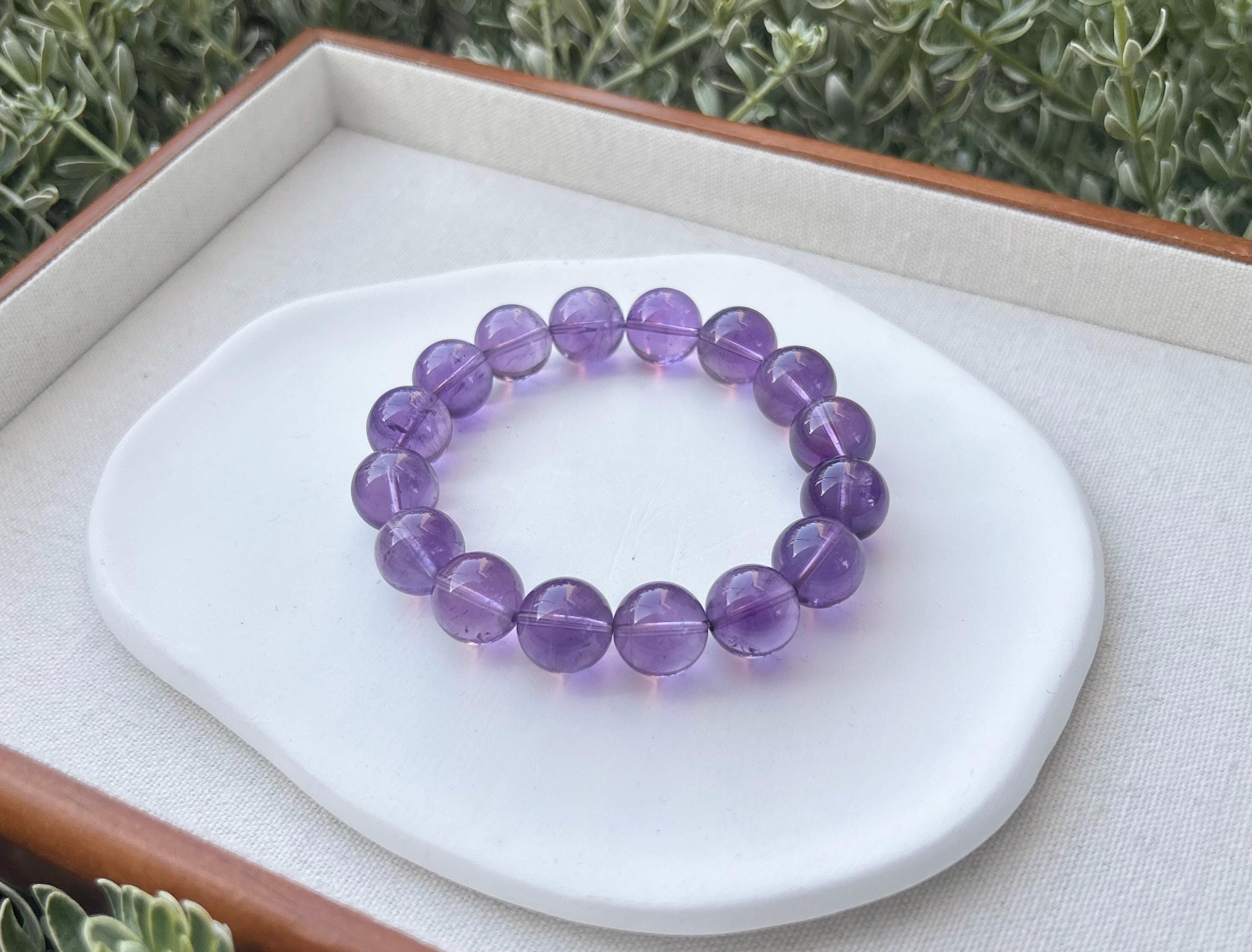 Chunky Amethyst Beaded Bracelet: Natural Crystal, Healing Stone (13mm, Fits 16.7cm Wrist)  (25-128)