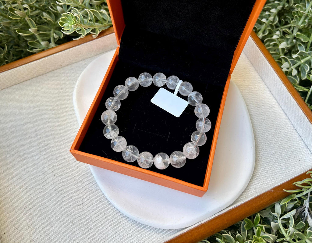 Natural Clear Quartz with white phantom Crystal bracelet, 10mm beads, fits up to 16.5cm (26-117)