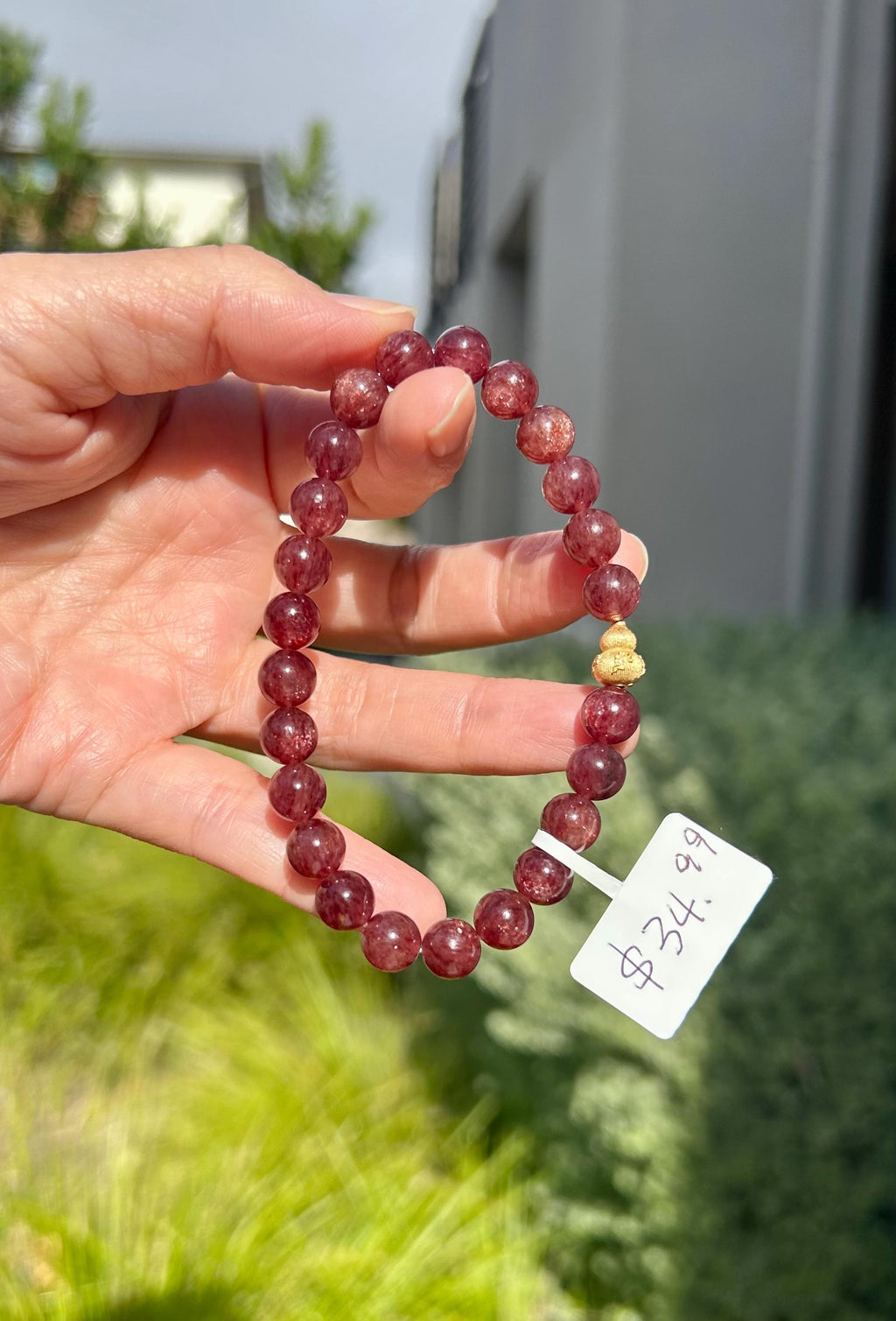 Cherry Red Natural Chunky Strawberry quartz Beads Bracelet with a Silver bead, Fits up to 16.8cm wrist (26-158)