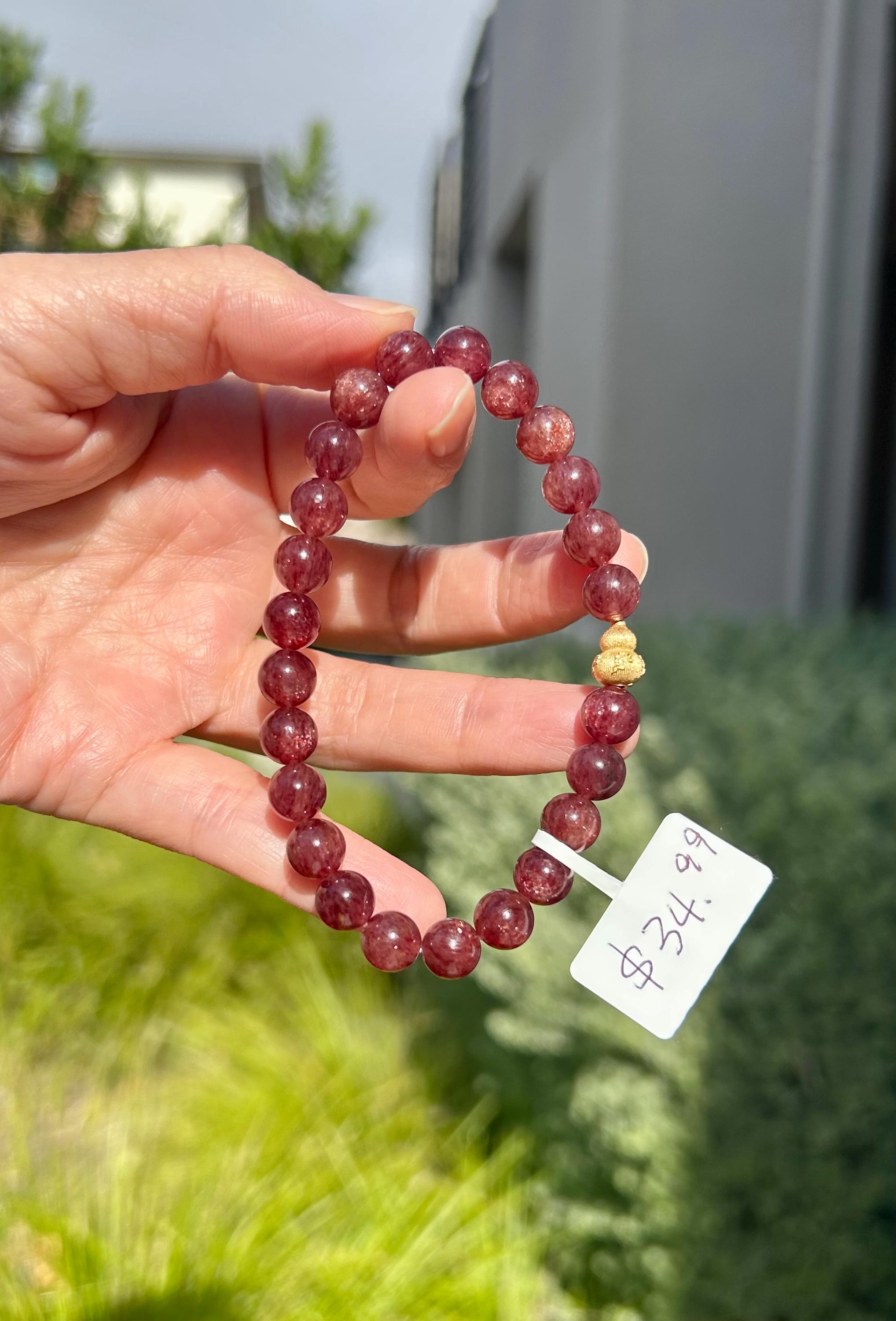 Cherry Red Natural Chunky Strawberry quartz Beads Bracelet with a Silver bead, Fits up to 16.8cm wrist (26-158)