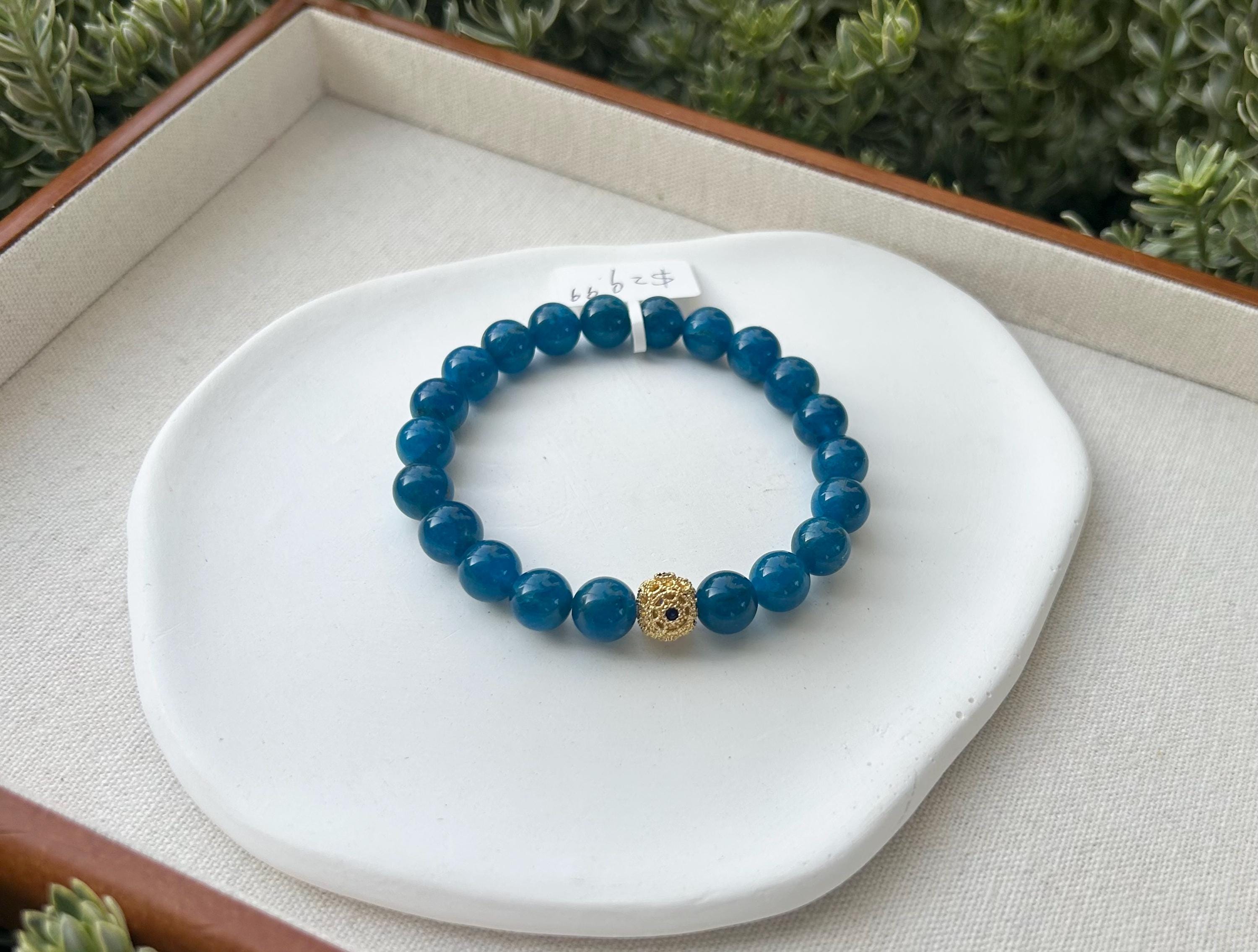 Nature Blue Apatite Bracelet Beads Bracelet, Fits up to 17cm wrist (26-031), Great Gift