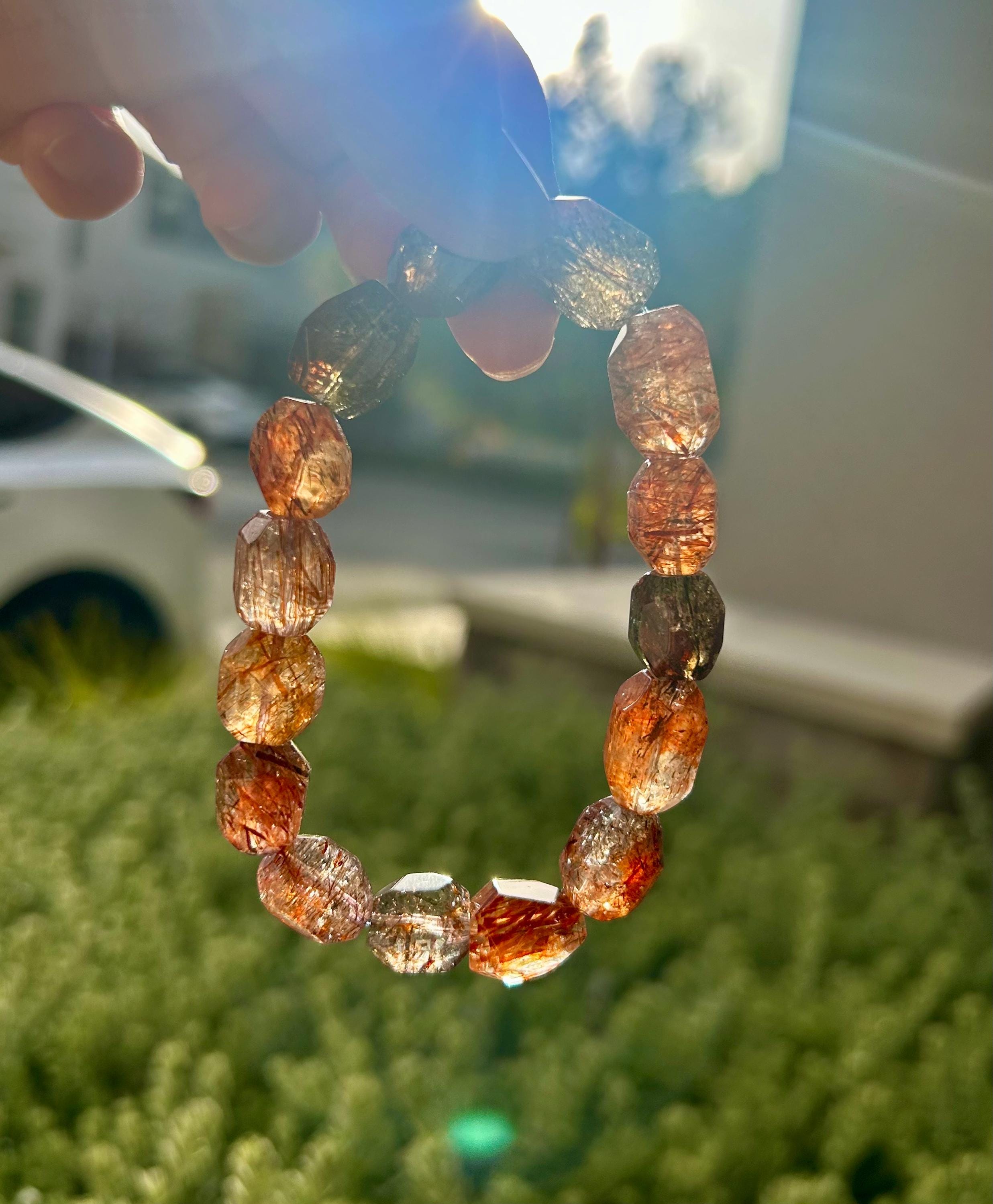 Black Gold Rutile Quartz Crystal Bead Bracelet, multi color rutile beads bracelet (GH-029)