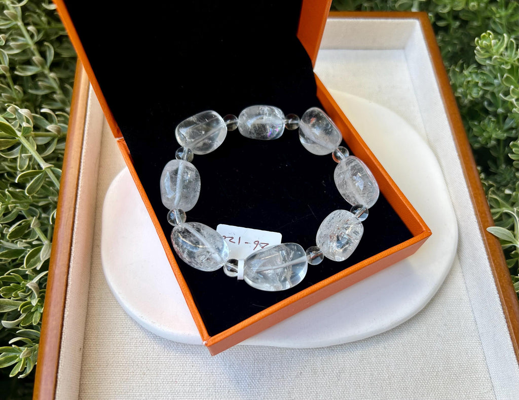 Clear Quartz Crystal Nugget Bracelet - Natural Stone Jewelry, fits up to 16.8cm wrist (26-120)
