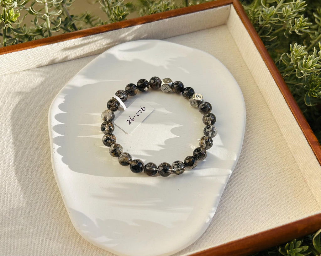 Healing Crystal, Herkimer Diamond Crystal with silver beads Bracelet - 8mm Beads, Fits 17cm Wrist,  (26-026)