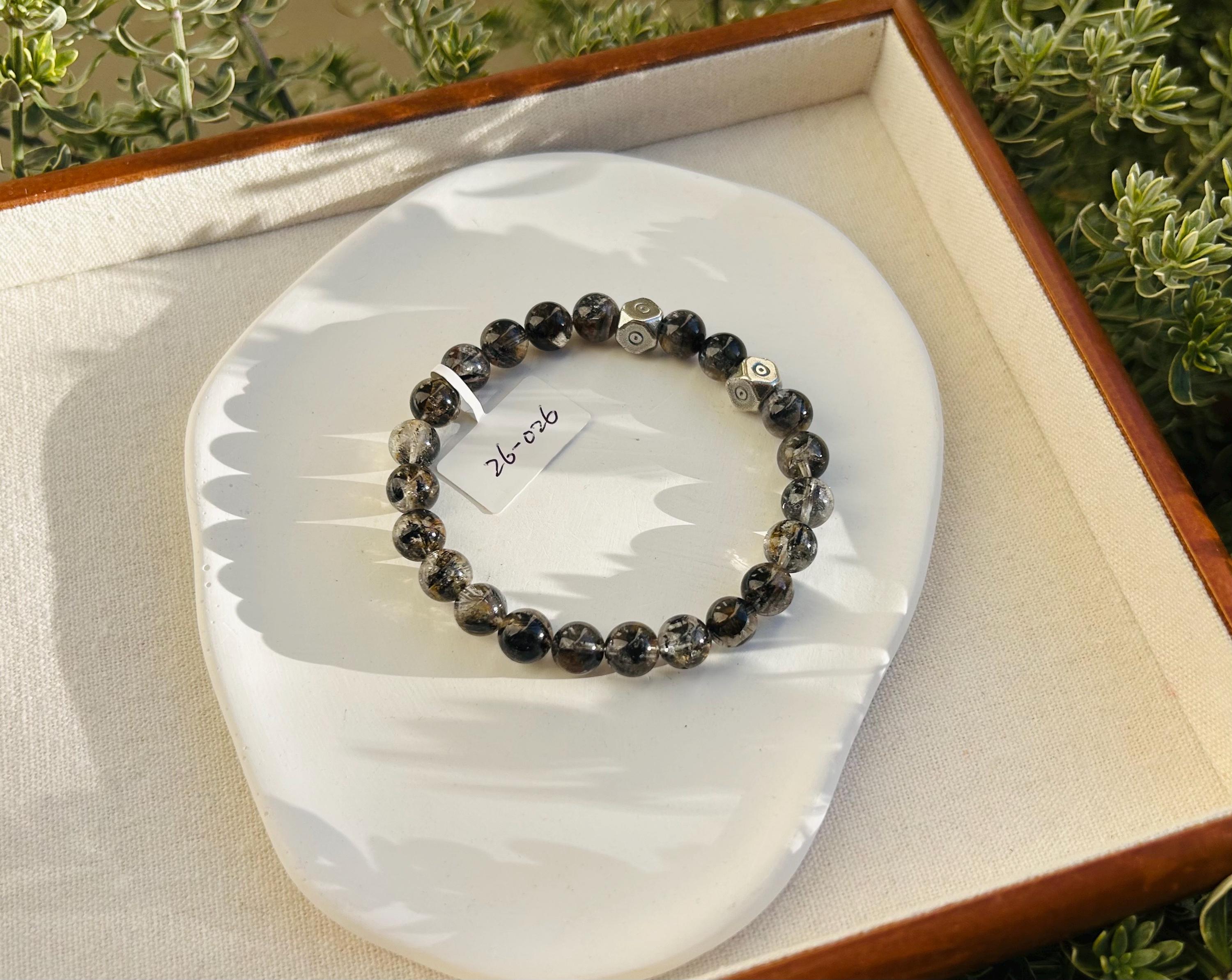 Healing Crystal, Herkimer Diamond Crystal with silver beads Bracelet - 8mm Beads, Fits 17cm Wrist,  (26-026)