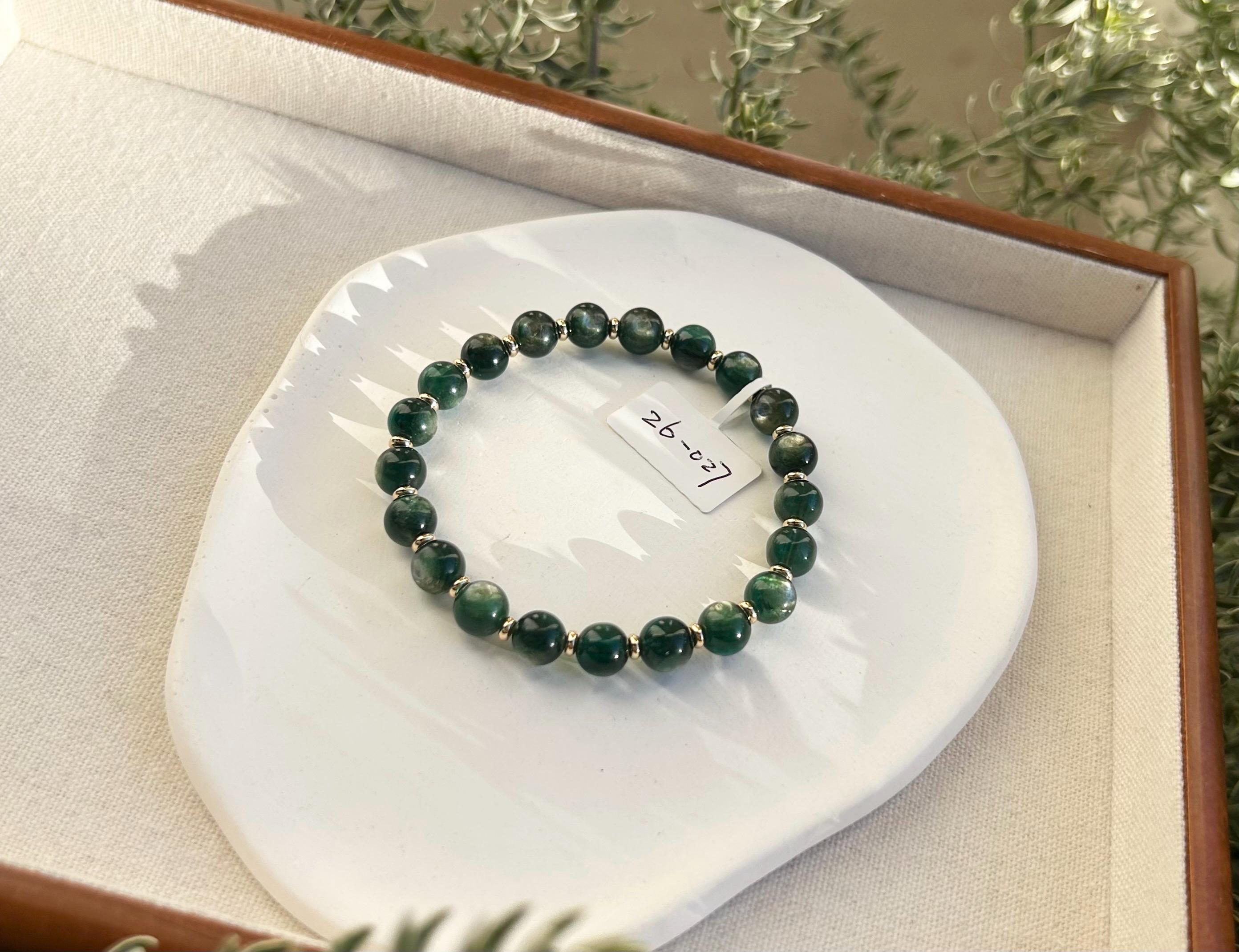 Green Lepidolite Gemstone Bracelet: Healing Stone Jewelry, 8mm Beads, fits up to 17.5cm wrist（26-027)