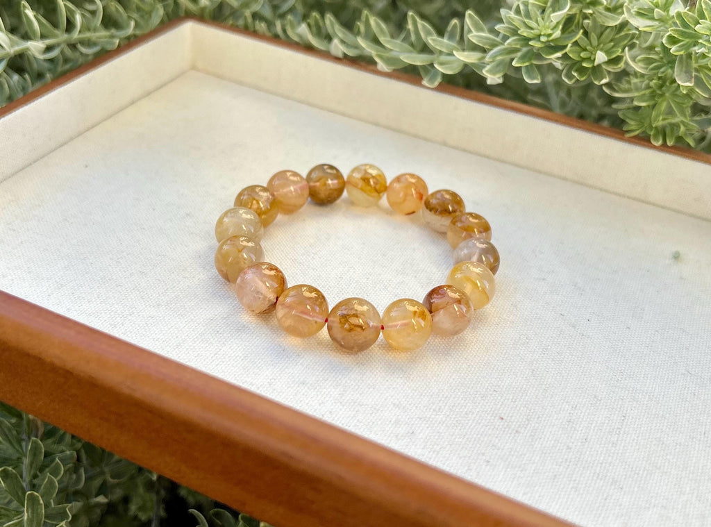 Chunky Hematite Quartz Bead Bracelet: Natural Crystal Jewelry, 13mm, Fits up to 16.8cm (25-072)