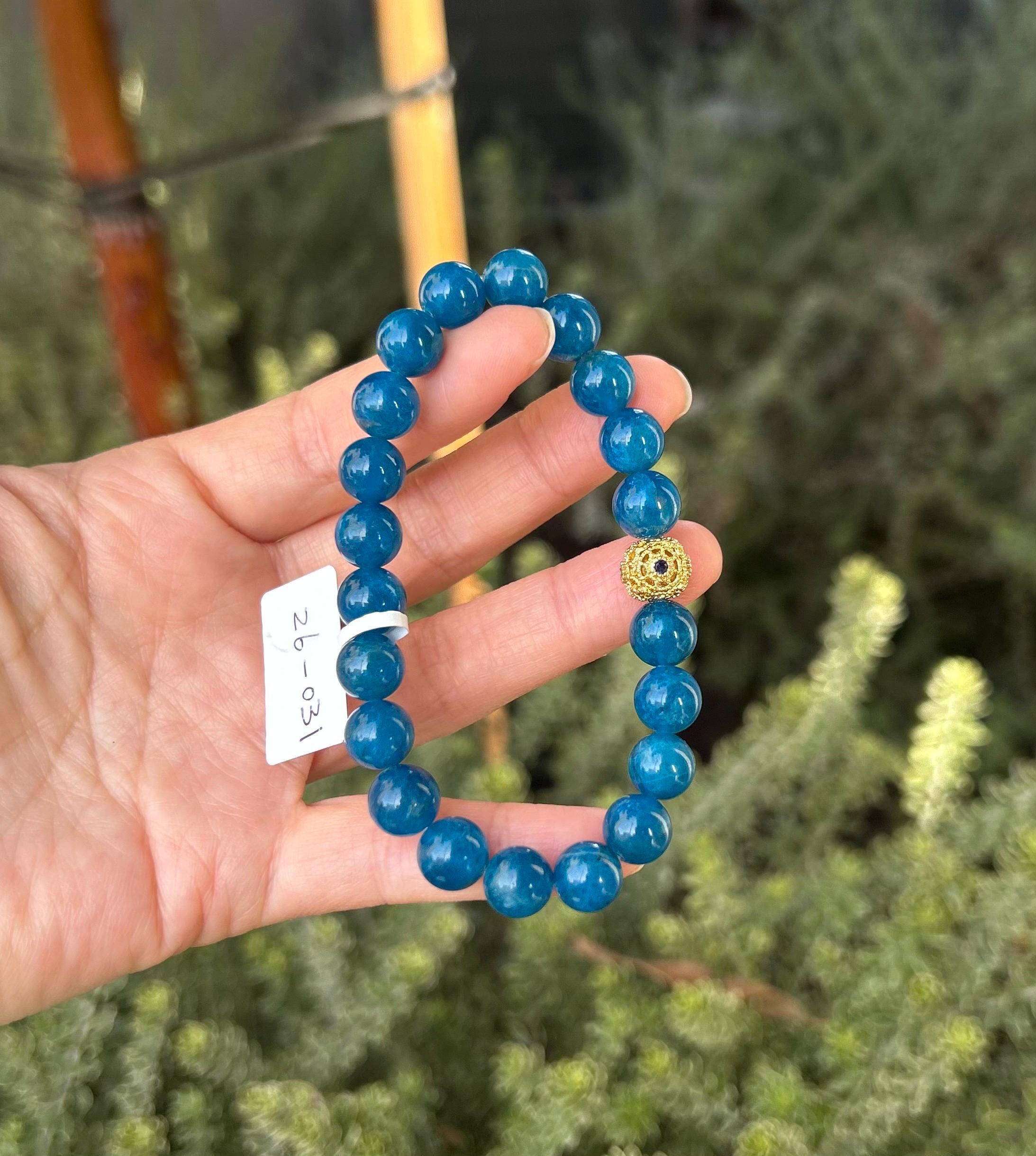 Nature Blue Apatite Bracelet Beads Bracelet, Fits up to 17cm wrist (26-031), Great Gift