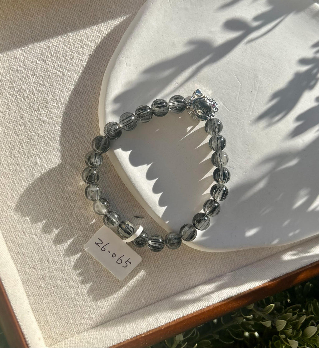 Stretchy Natural Black Rutile Quartz Bracelet, Genuine Crystal Bracelet, Fits up to 16.8cm wrist (26-065）