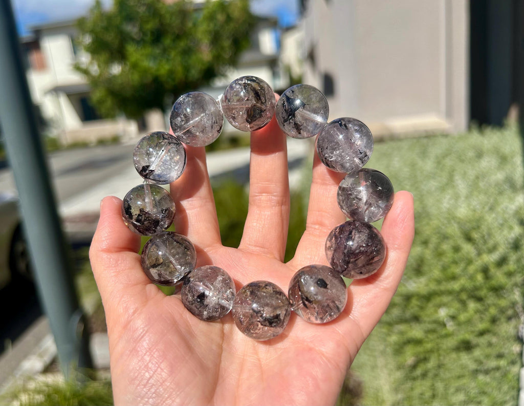 Healing Crystal, Chunky Herkimer Diamond Crystal beads Bracelet, High Frequency Stone, 20mm Herkimer beads, fits up to 18cm wrist (GH-035)