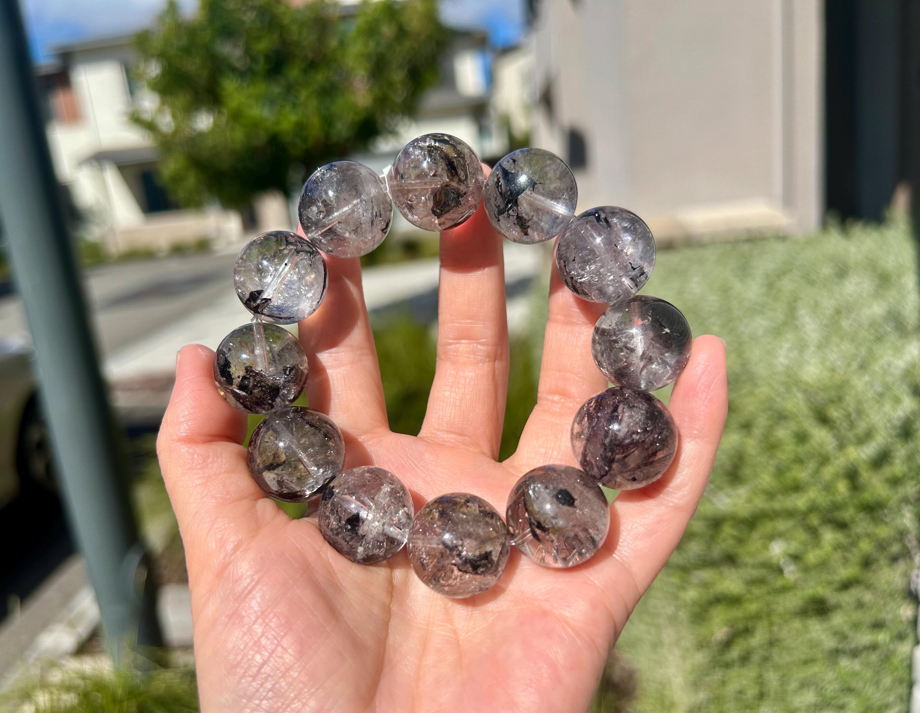 Healing Crystal, Chunky Herkimer Diamond Crystal beads Bracelet, High Frequency Stone, 20mm Herkimer beads, fits up to 18cm wrist (GH-035)