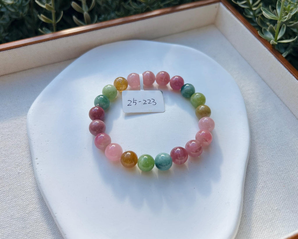 Premium select, Natural Rainbow Tourmaline 9mm+ beads Bracelet, Fits up to 16cm wrist. (GH-012)
