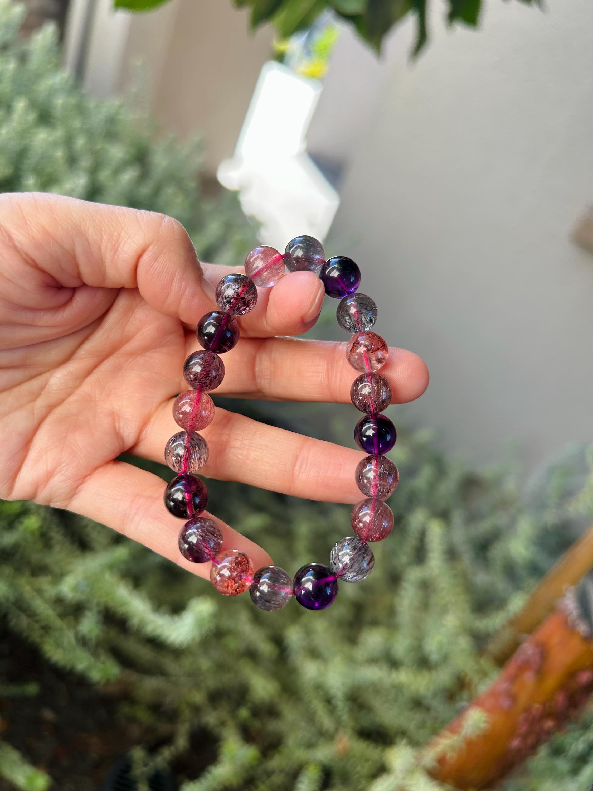 Premium Select, High Grade Super Seven Crystal Bead Bracelet: Abundant Minerals, 10mm, GH-088