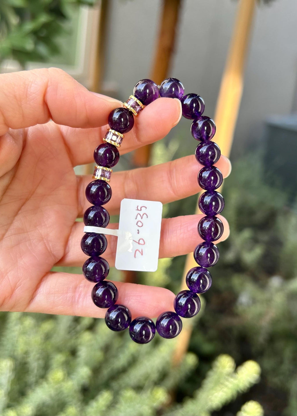 Dark purple color amethyst beads bracelet, Amethyst Bracelet, 9mm beads, fits up to 17cm wrist. (26-035)