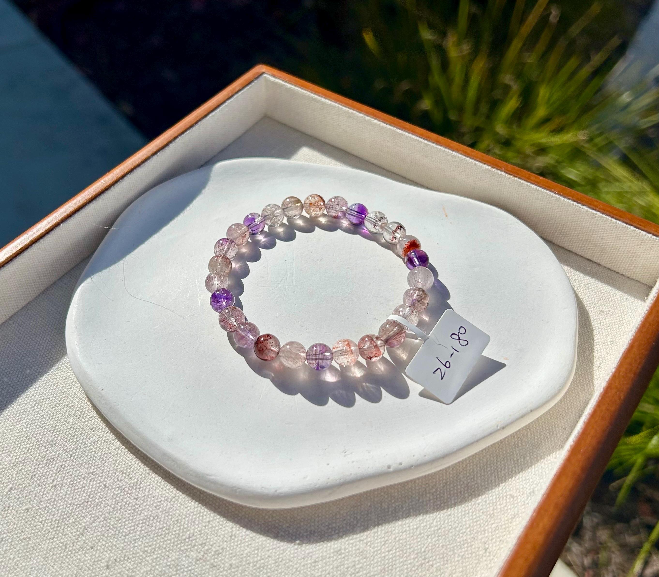 Super Seven Beads Bracelet: Rare Pattern Crystal Healing Jewelry, fits up to 17cm wrist (26-180)