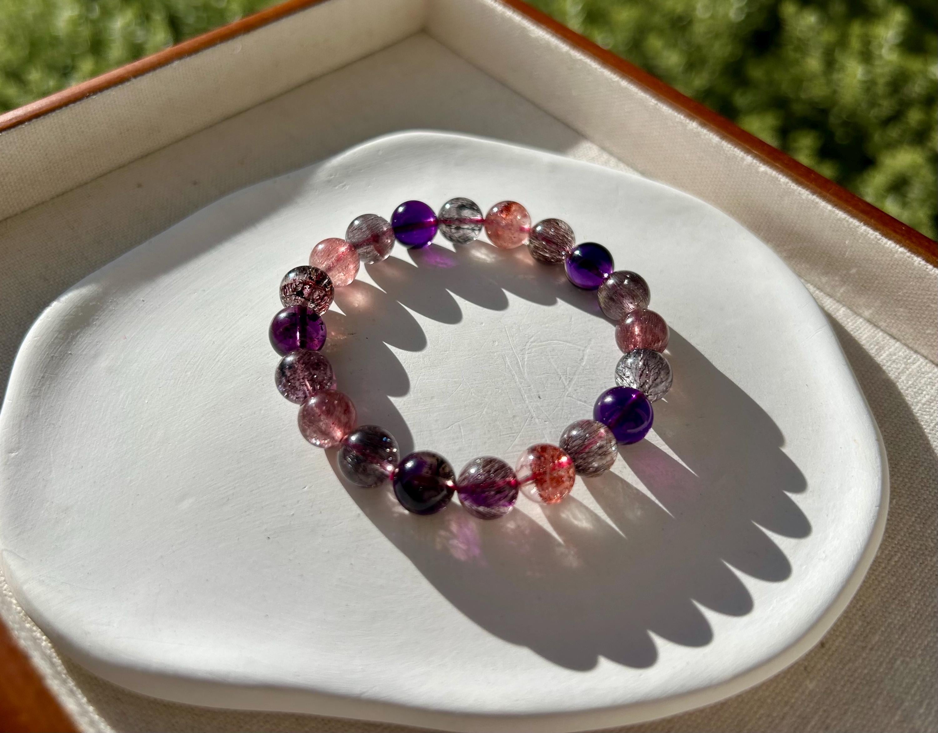 Premium Select, High Grade Super Seven Crystal Bead Bracelet: Abundant Minerals, 10mm, GH-088
