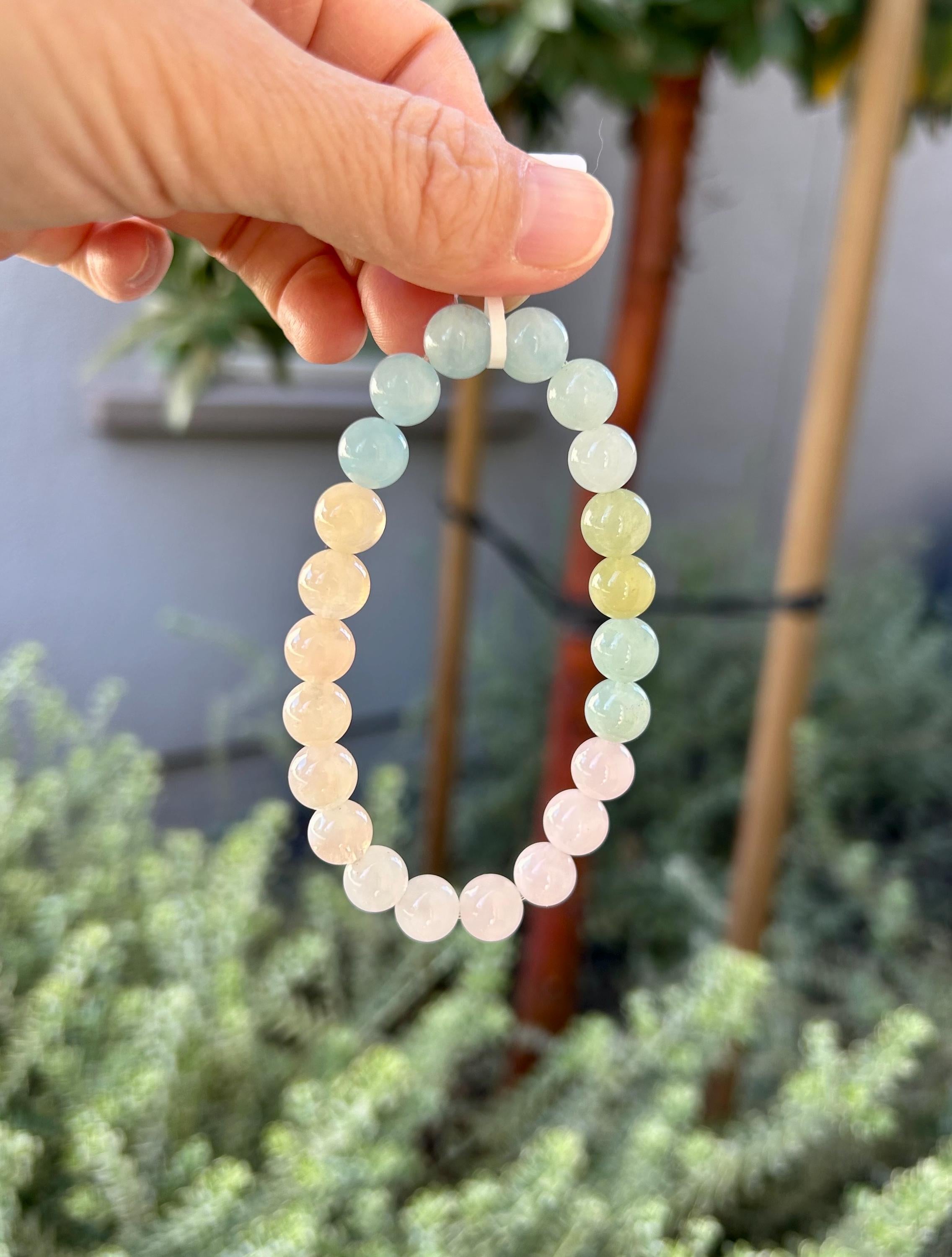 Natural morganite bead stretchy Bracelet, Genuine Morganite Crystal bracelet (26-080)