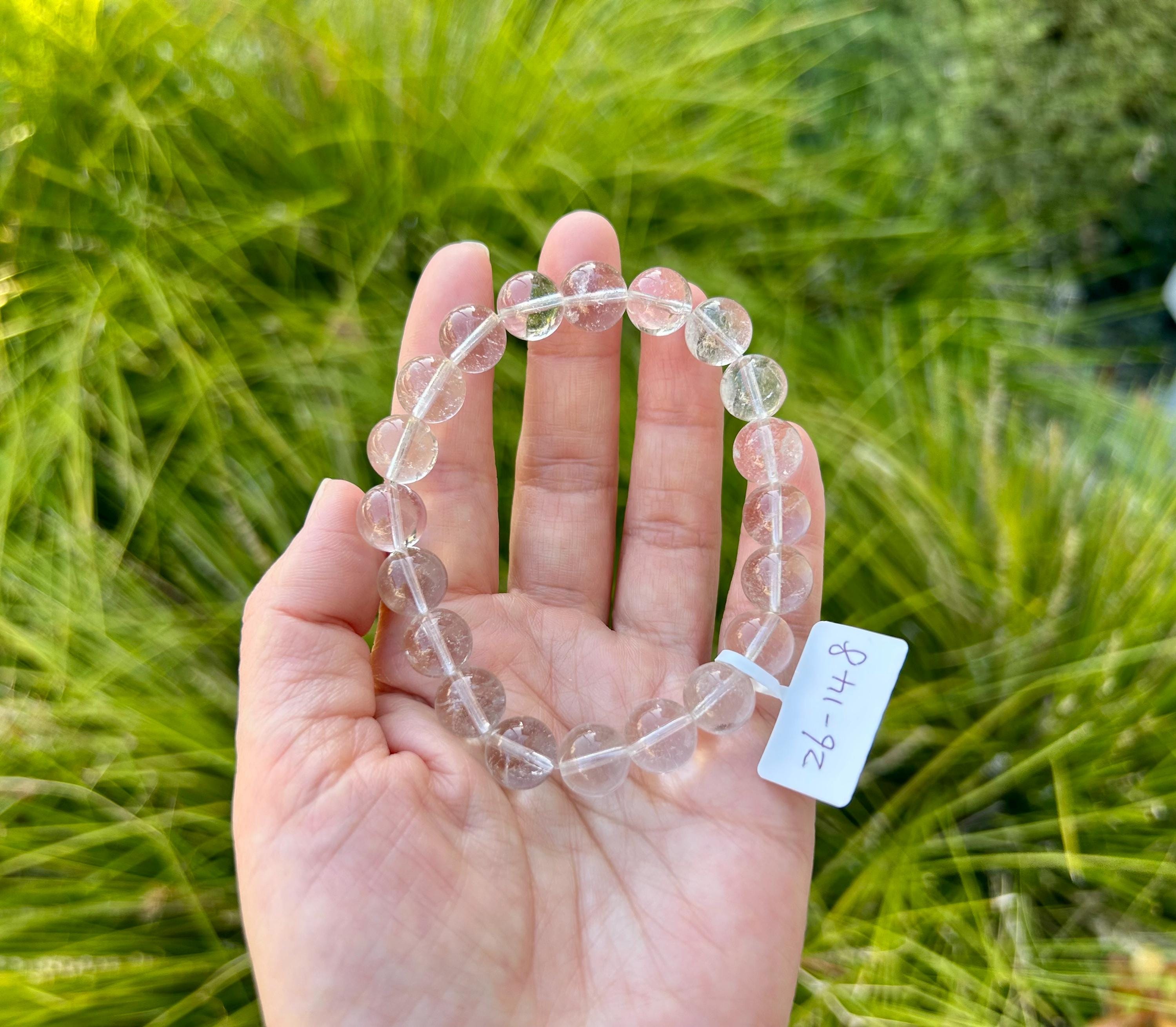 Clean Clear Quartz Crystal Round Beads Bracelet, 10mm clear quartz beads, fits up to 17.5cm wrist (26-148)