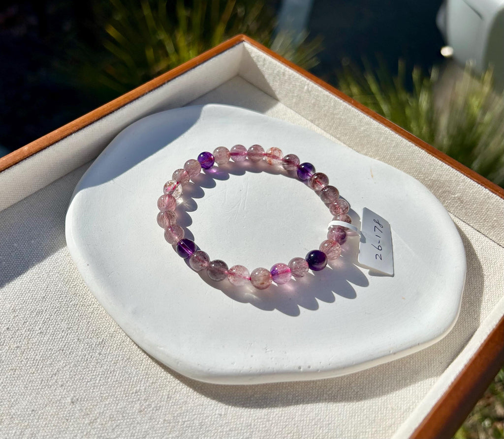 Super Seven Beads Bracelet: Rare Pattern Crystal Healing Jewelry, fits up to 17.5cm wrist (26-178)