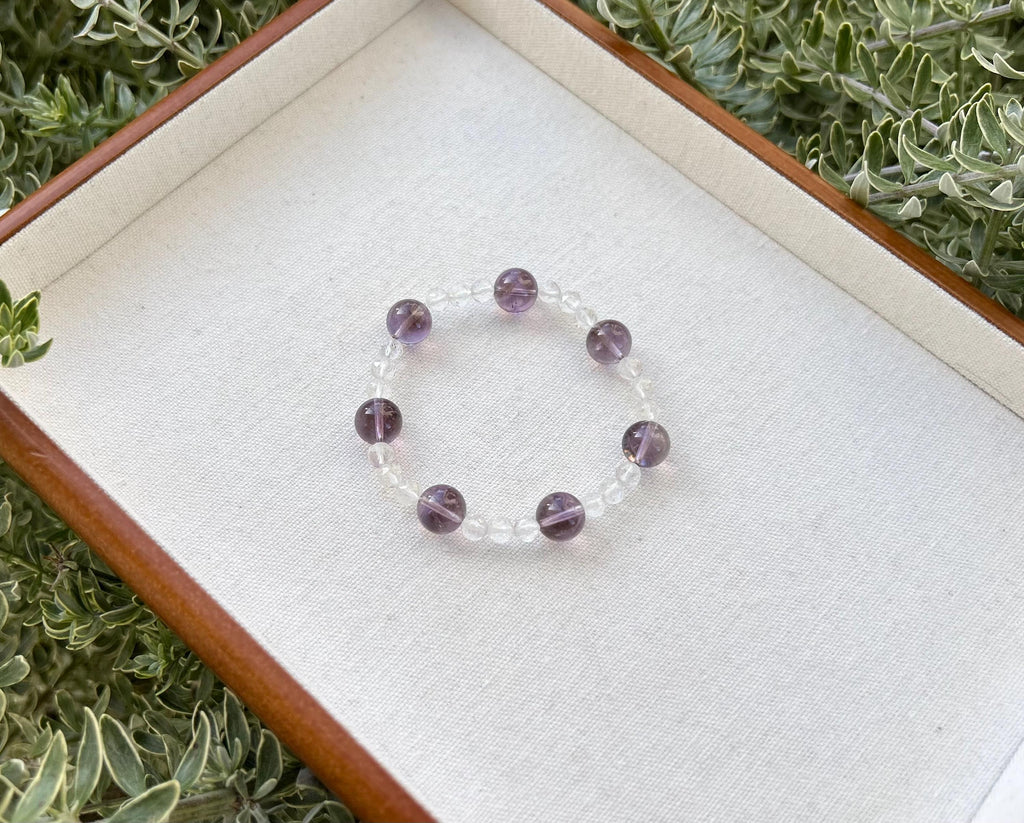 Clear quartz Bead plus Amethyst beads Bracelet -  Crystal Bracelet, fits up to 16cm wrist