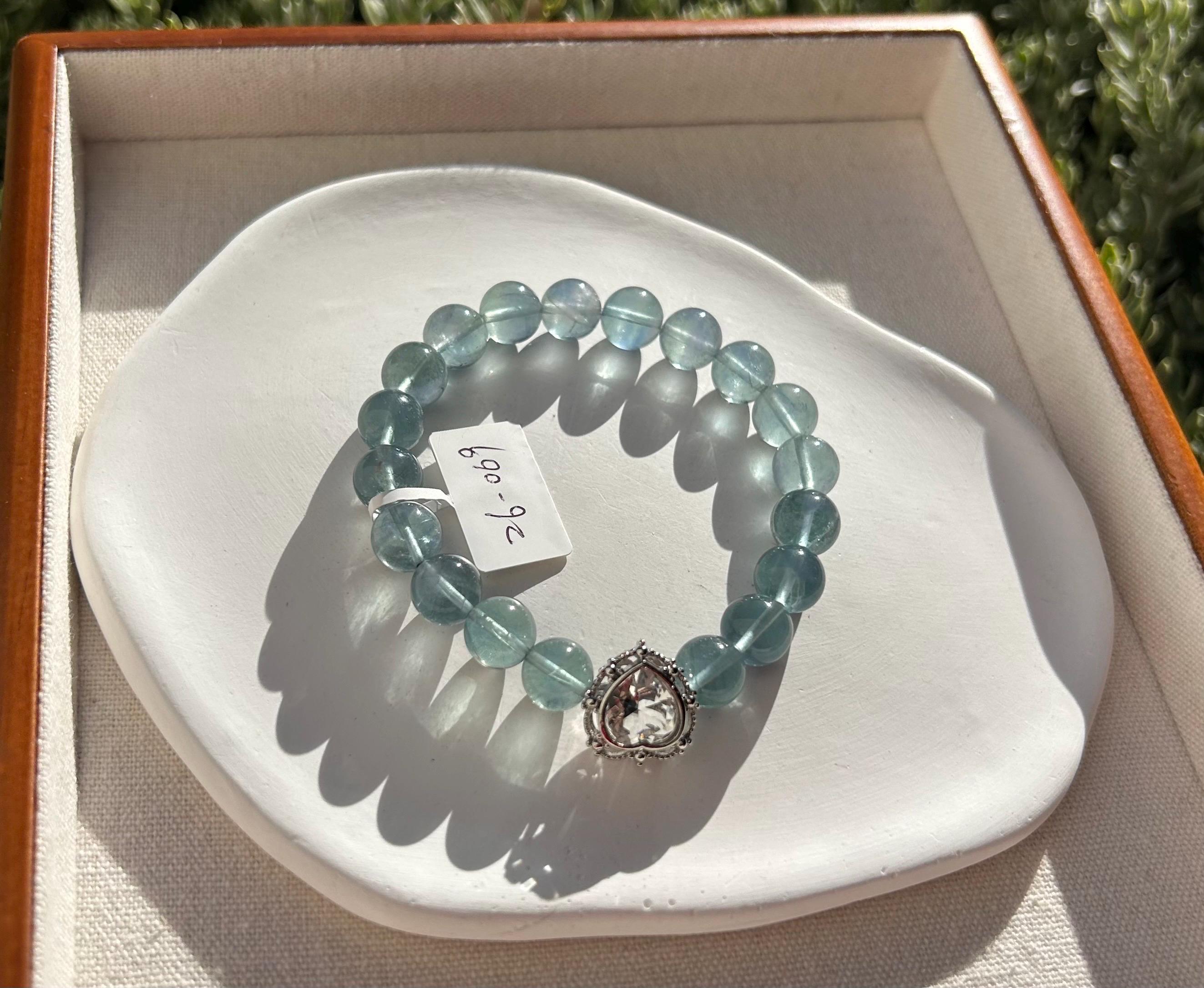Icy Fluorite Bead Bracelet - 10mm beads, fits up to 17cm wrist  (26-069)