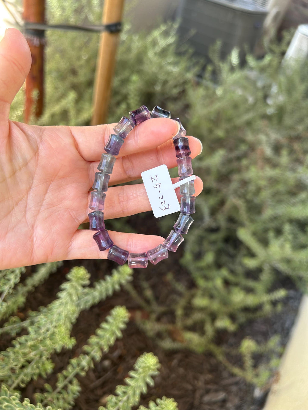 Icy Cylinder Fluorite Bracelet with Amethyst Accent - fits up to 17cm wrist (25-223)