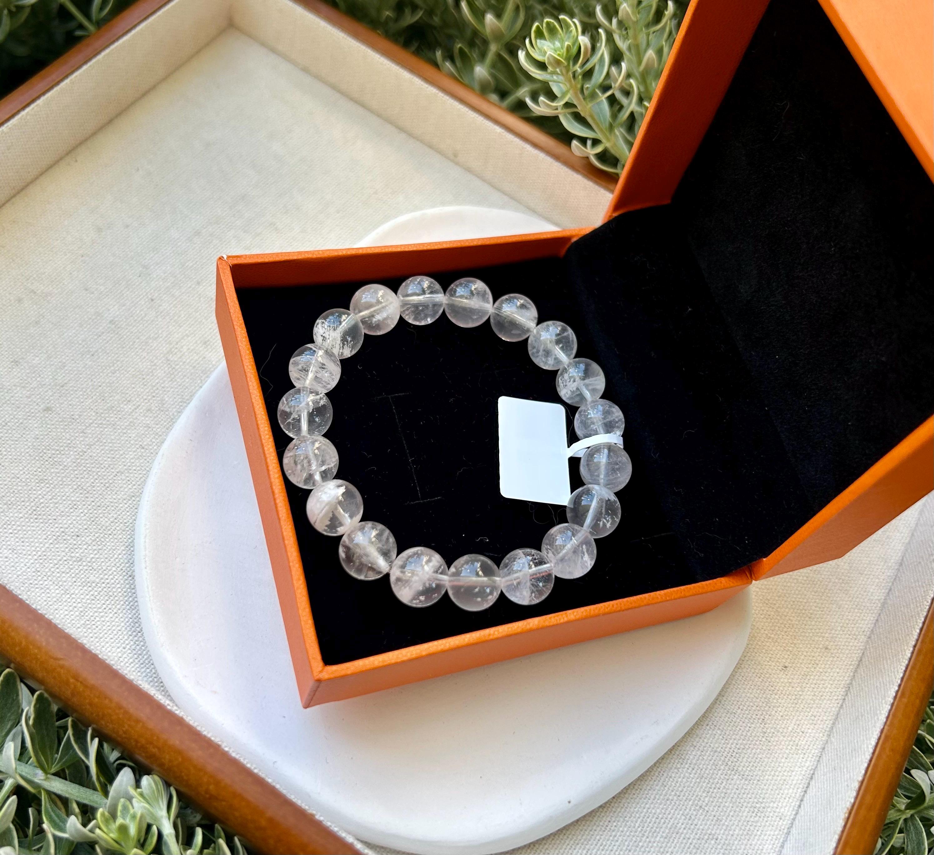 Natural Clear Quartz with white phantom Crystal bracelet, 10mm beads, fits up to 16.5cm (26-117)