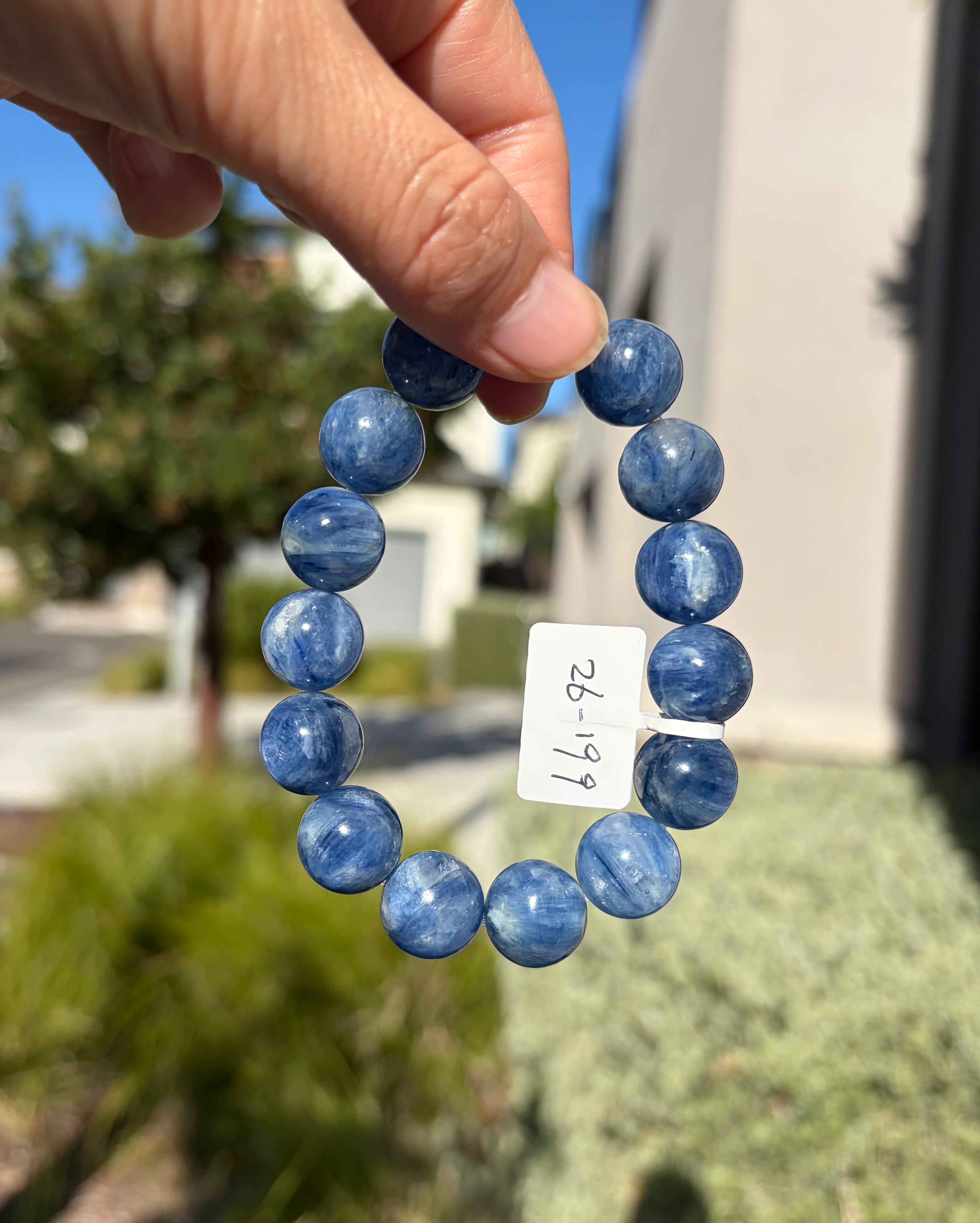 Chunky Blue Kyanite Bracelet: Genuine Green Kyanite Healing Stone, 13mm, fits up to 16.2cm  (26-199)