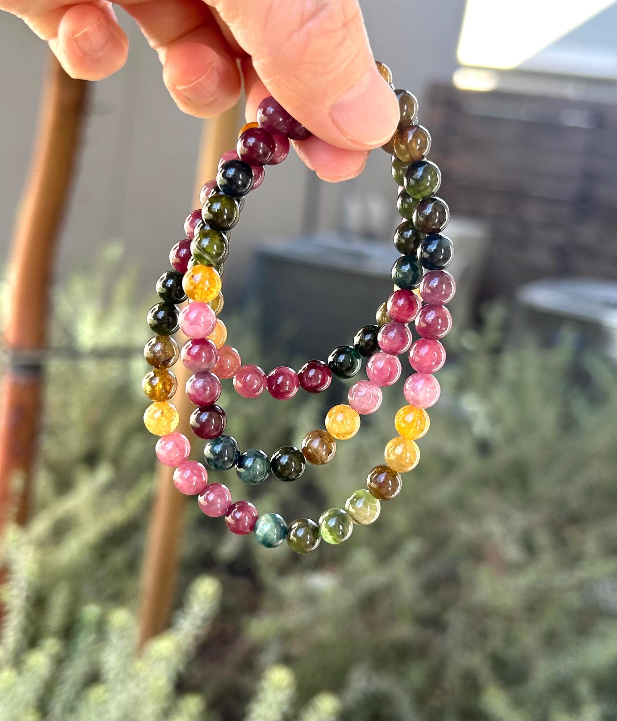 3-lap Rainbow Tourmaline Bracelet, Natural old mine Tourmaline bracelet, Genuine Tourmaline (GH-025)