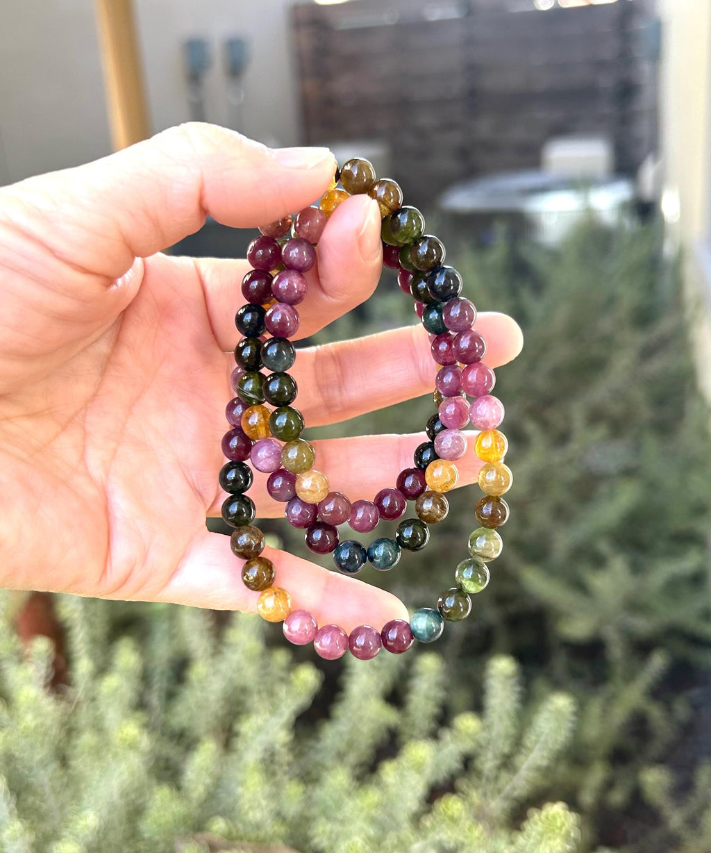 3-lap Rainbow Tourmaline Bracelet, Natural old mine Tourmaline bracelet, Genuine Tourmaline (GH-025)