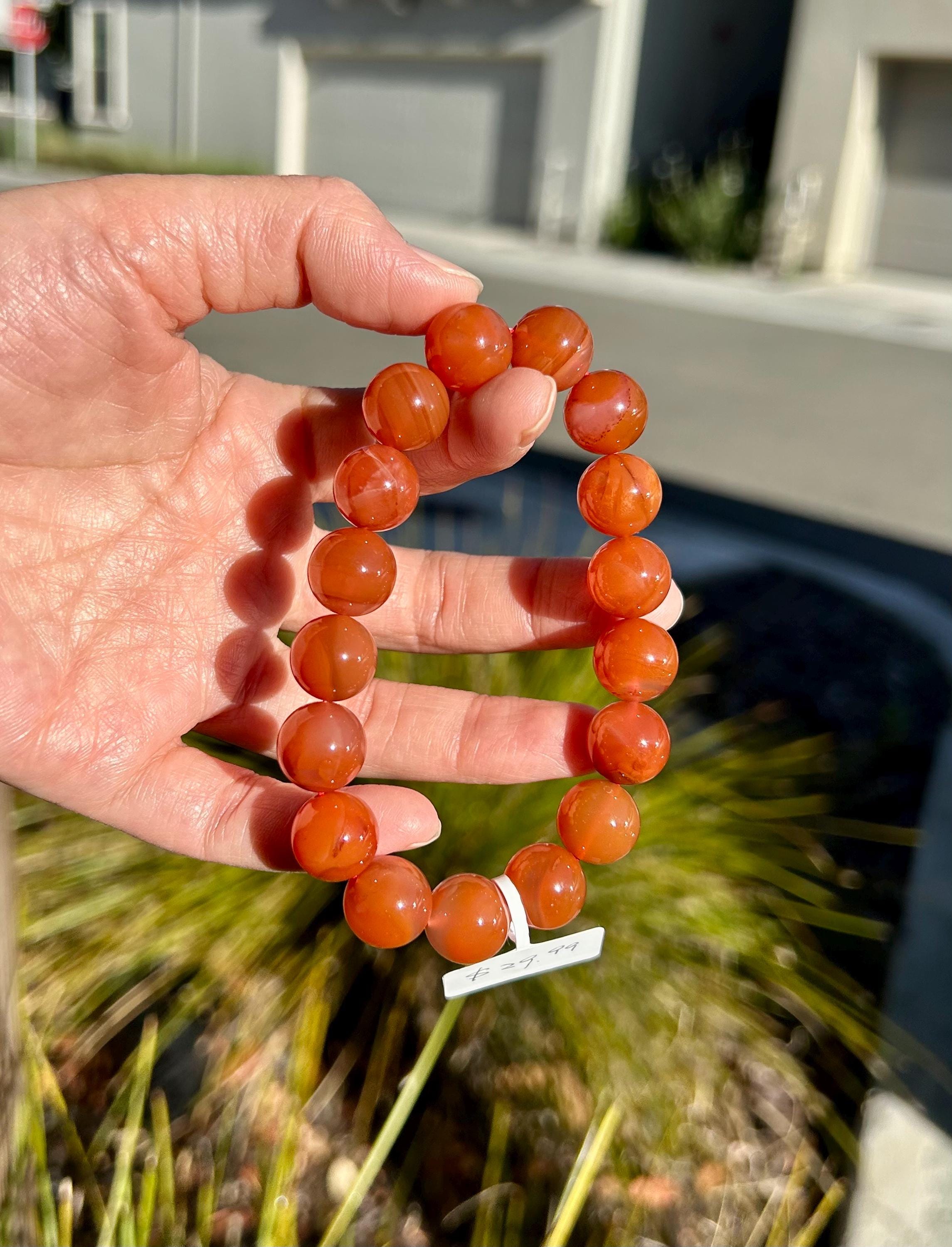 Untreated Sichuan Nanhong Agate Bracelet, 12mm Nan Hong Beads - US SELLER (26-150)