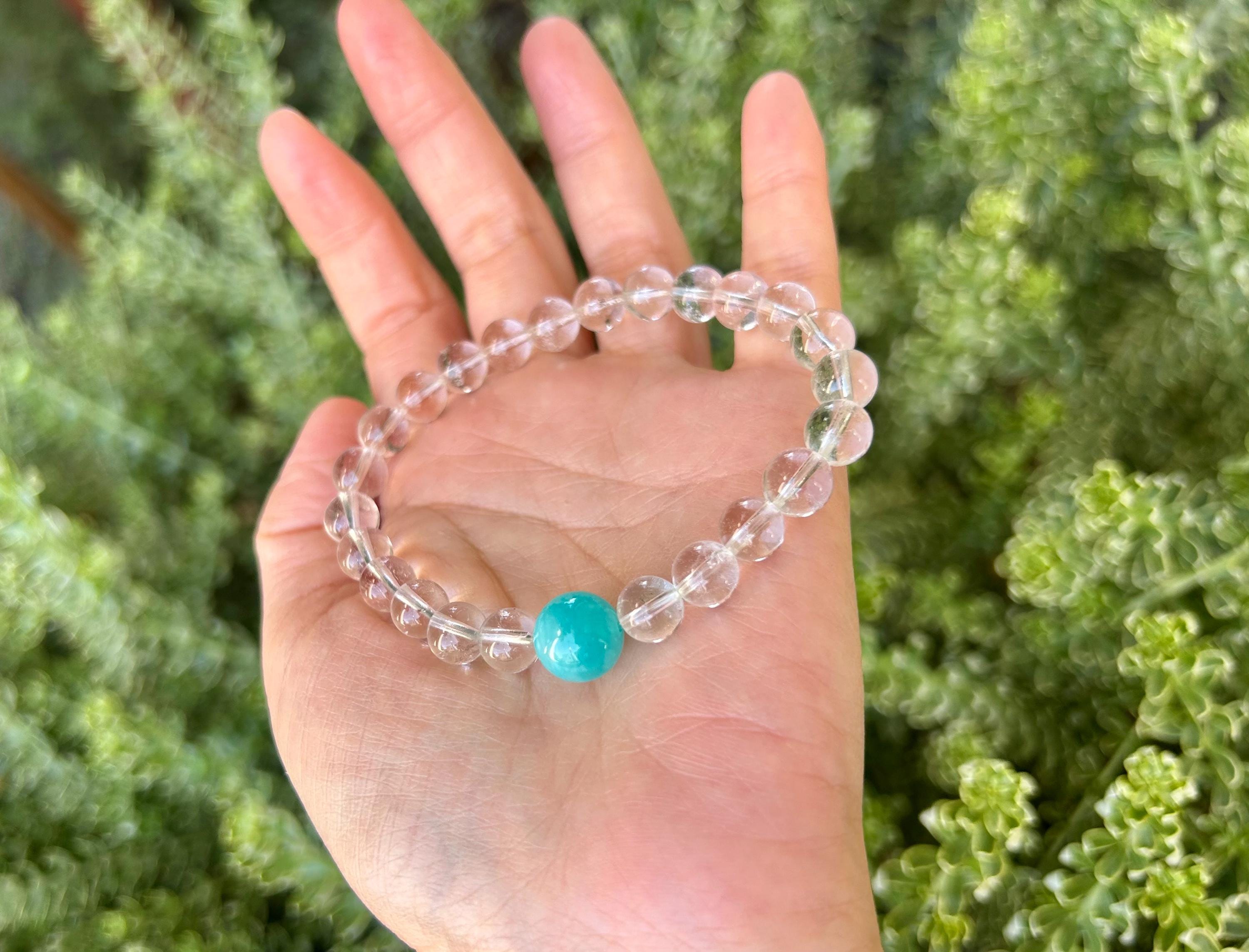 Clear quartz round beads with big amazonite beads bracelet, fits up to 17cm wrist (26-110)