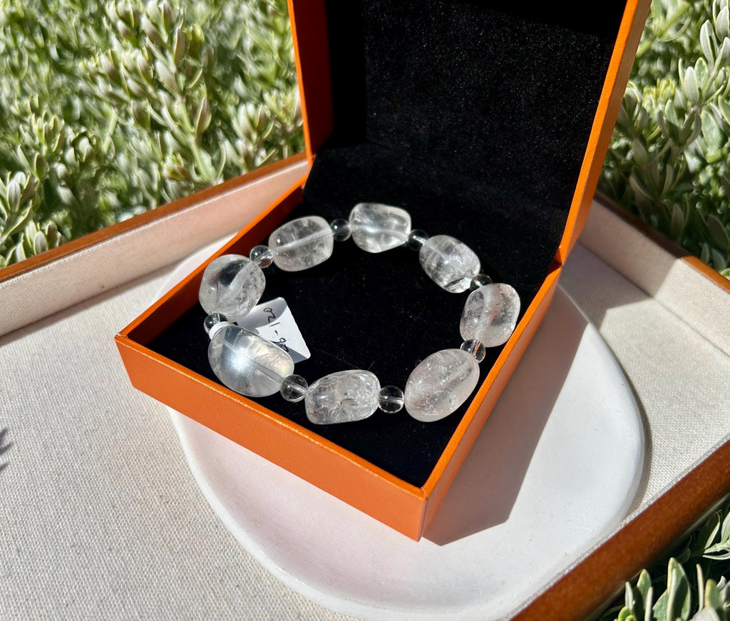 Clear Quartz Crystal Nugget Bracelet - Natural Stone Jewelry, fits up to 16.8cm wrist (26-120)