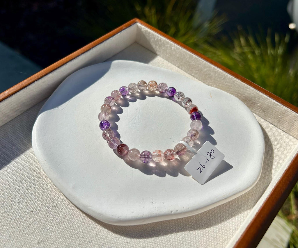 Super Seven Beads Bracelet: Rare Pattern Crystal Healing Jewelry, fits up to 17cm wrist (26-180)