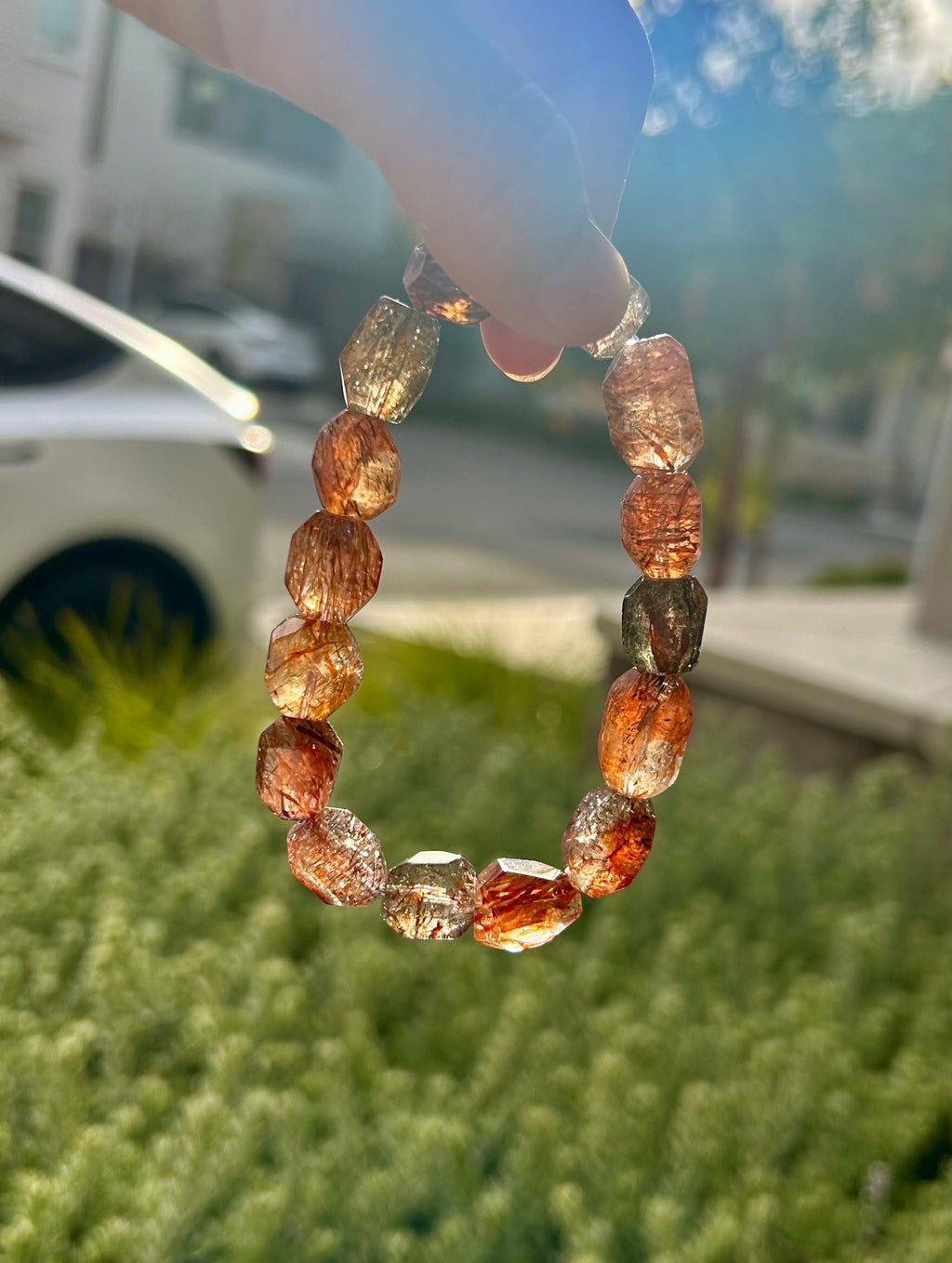 Black Gold Rutile Quartz Crystal Bead Bracelet, multi color rutile beads bracelet (GH-029)