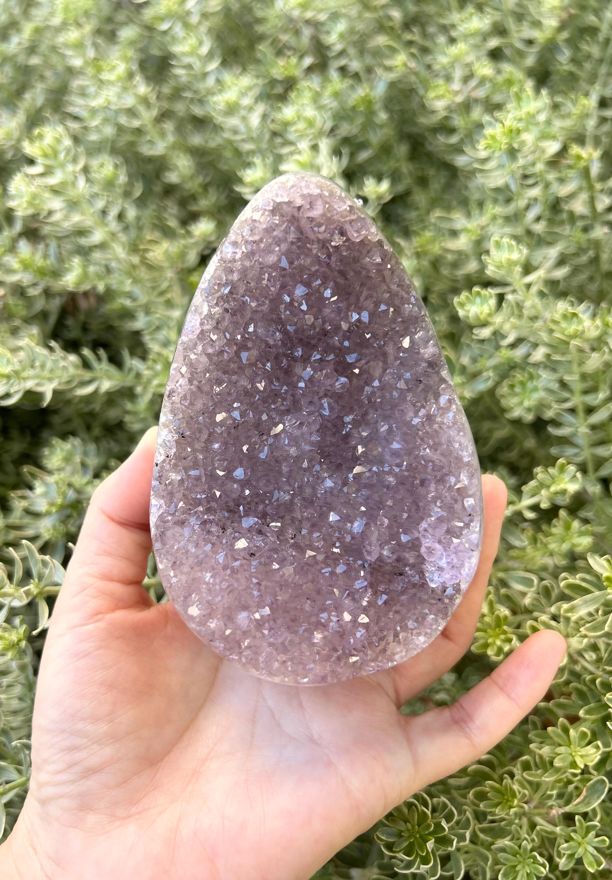 Raw Amethyst Dragon Egg, Egg-Shaped Crystal, Tear Drop Raw Amethyst, Sunset Purple Amethyst Egg (R-007)