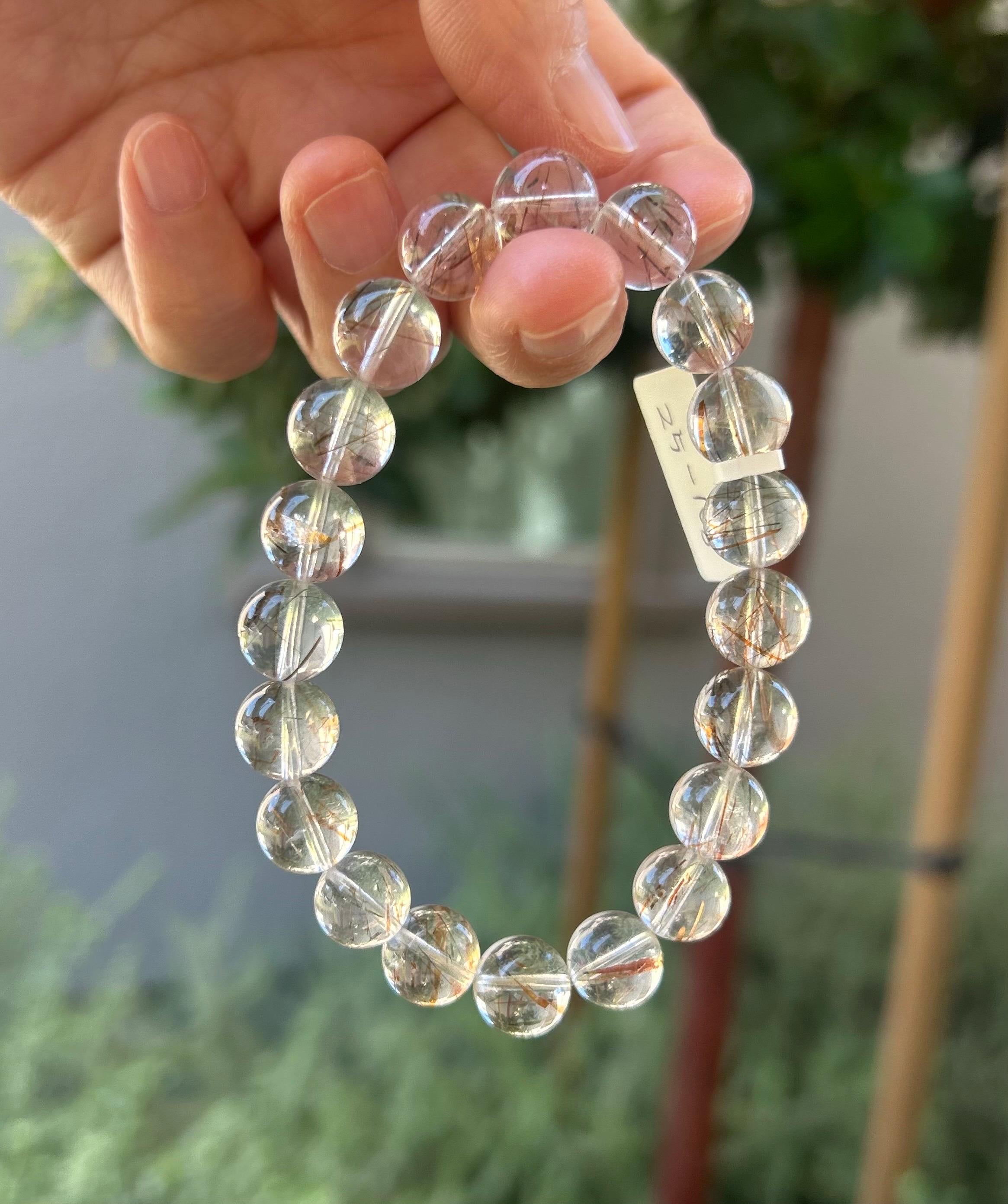 Black Gold Rutilated Quartz Bead Bracelet: Chunky Stone, 10mm (Fits 17cm Wrist) (25-108)
