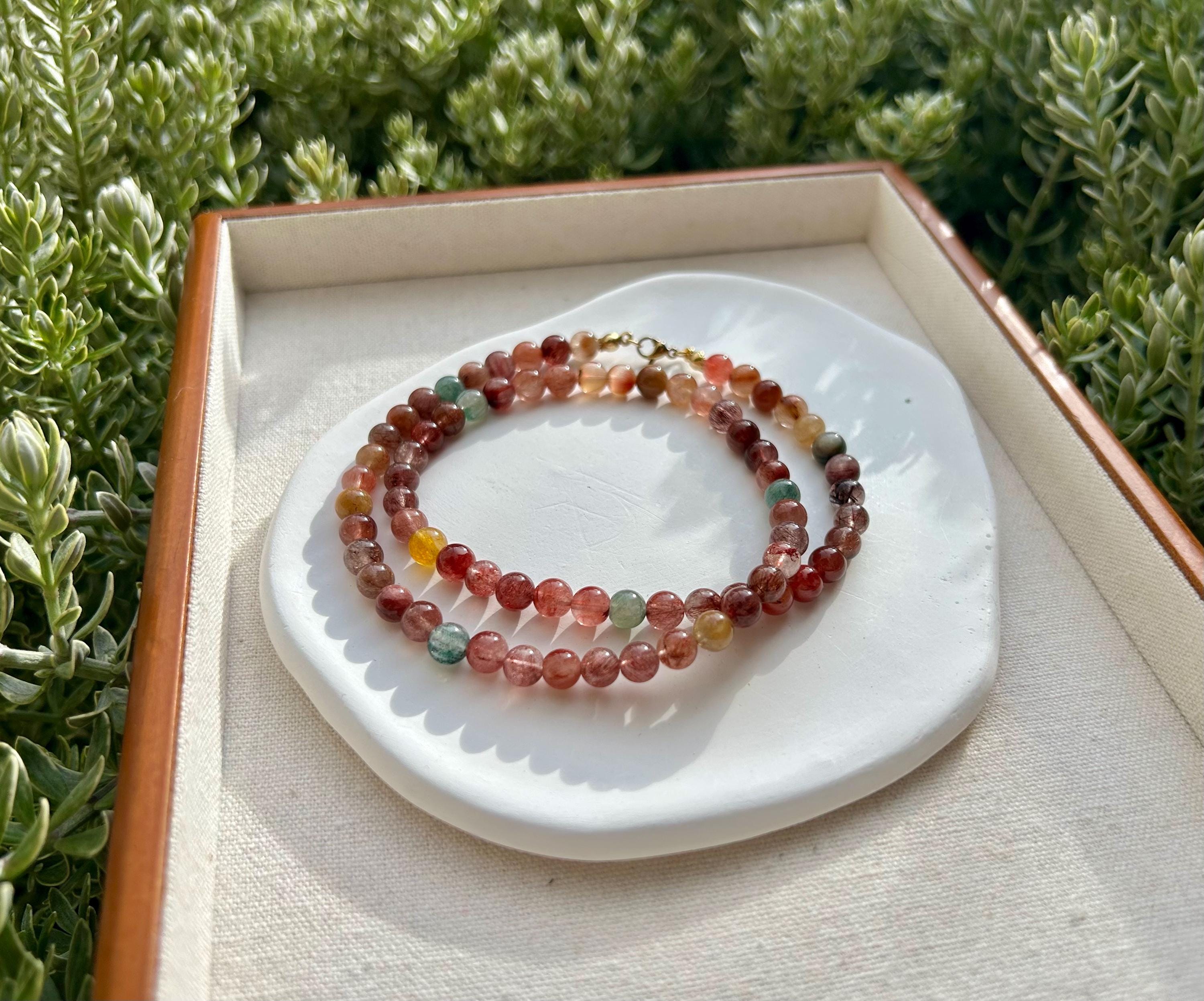 Multi color Rutile quartz beads Necklace - 6mm beads, 50cm long, Handmade Jewelry, 50cm long, Gift for Her (26-050)