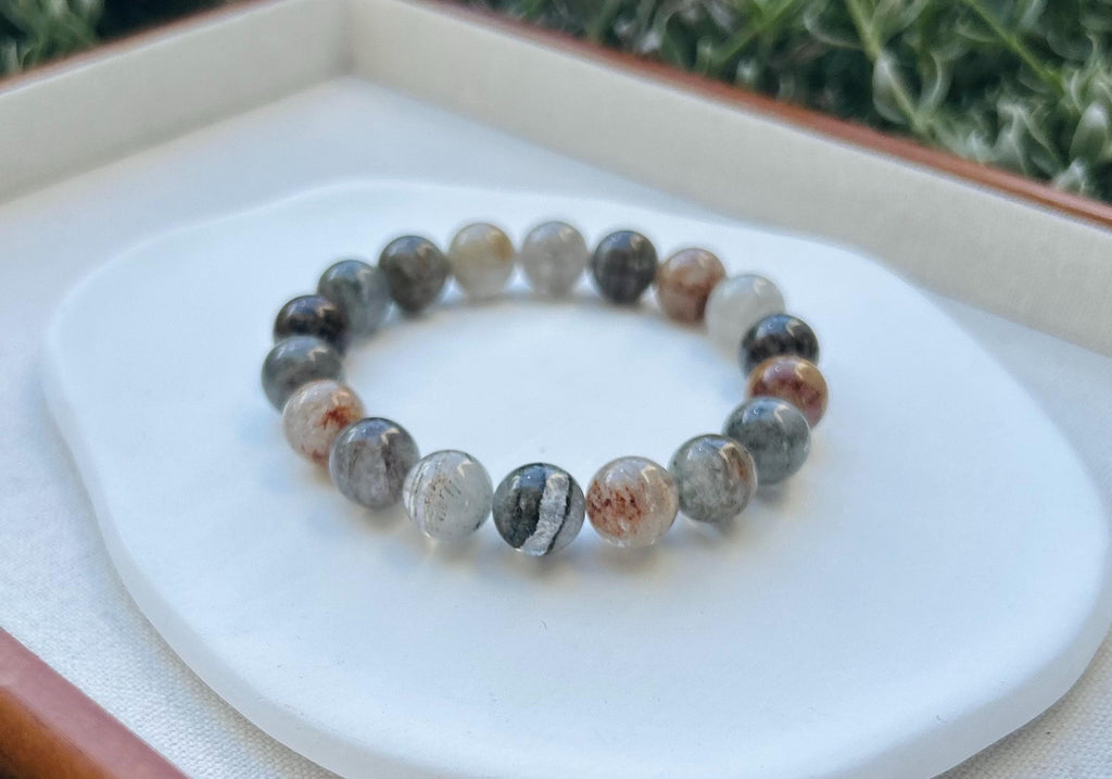 Layered Phantom Quartz Crystal Bead Bracelet - Rare Gemstone, Fits up to 16.3cm wrist (25-091）