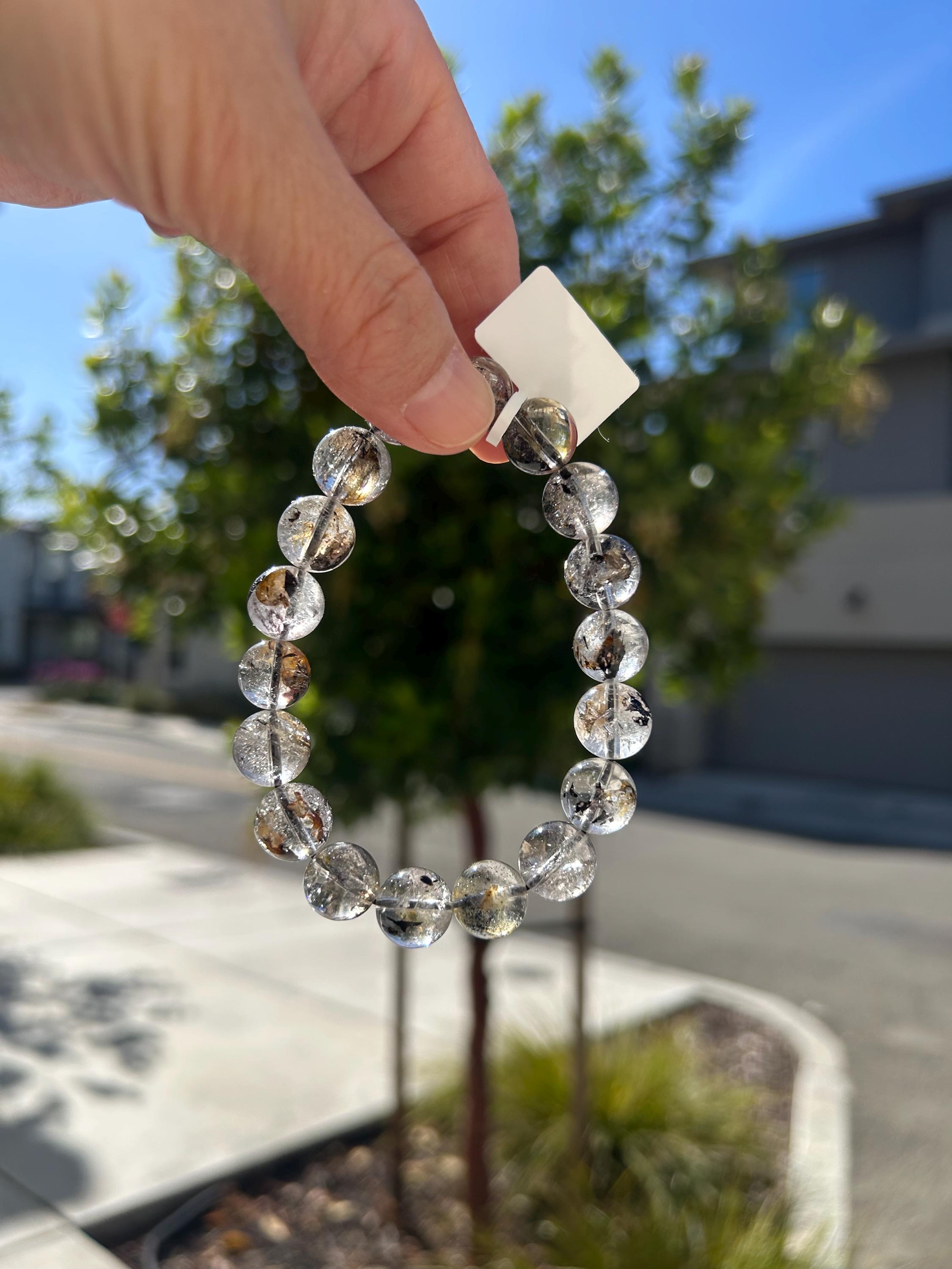 Healing Crystal, Herkimer Diamond Crystal beads Bracelet, Raw Golden Clay Quartz, 11.5mm beads, fits up to 17cm wrist (26-086)