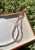 Light Pink Strawberry Quartz beads and pearl Necklace, Handmade Jewelry, Gift for Her (26-081)