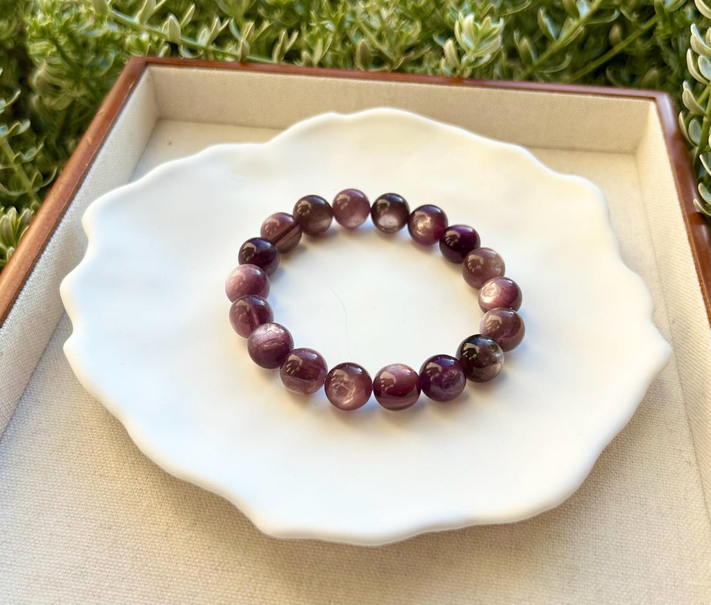 Purple Lepidolite Gemstone Bracelet: Healing Stone Jewelry, 11mm+/- Beads, fits up to 16.5cm wrist（25-186）