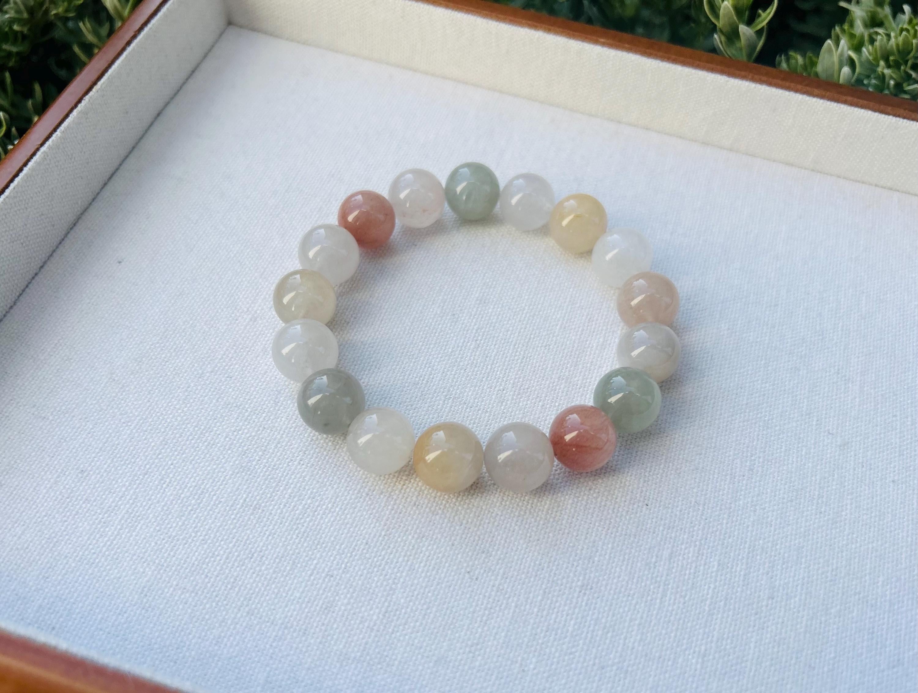 Premium Selected quality light color Rainbow Rabbit Hair Quartz beads bracelet, Multi-color chunky beads bracelet (25-1-017)