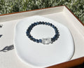 Blue Kyanite Bracelet featuring a carved clear quartz bear, Genuine Green Kyanite, Healing Stone (26-135)